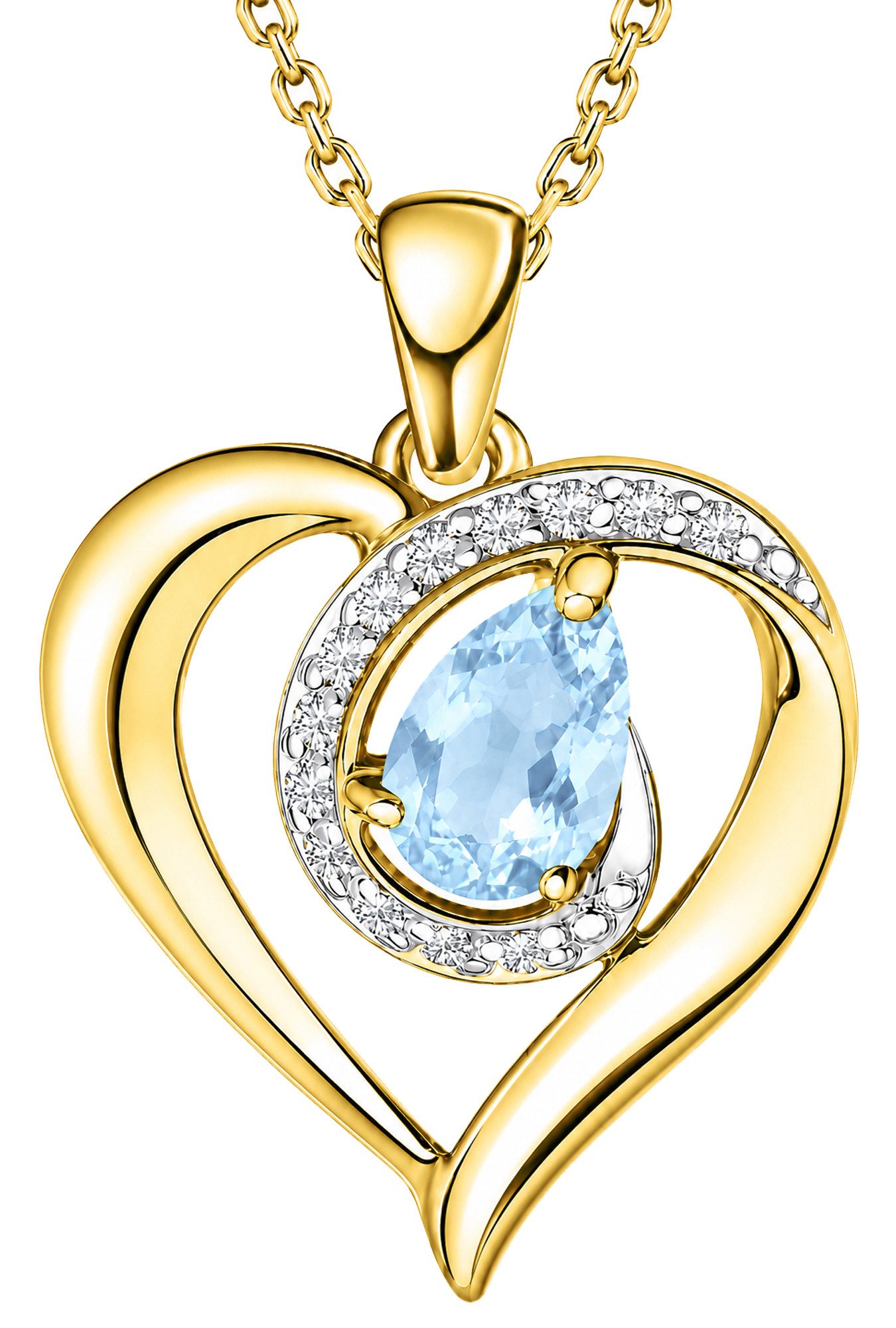 Limana Herzkette echte Edelstein Halskette Damen 925 Silber vergoldet Geschenk für Frau (Schmuck inkl. Dose und Tasche), Geburtstag Weihnachten Jahrestag Hochzeitstag Valentinstag