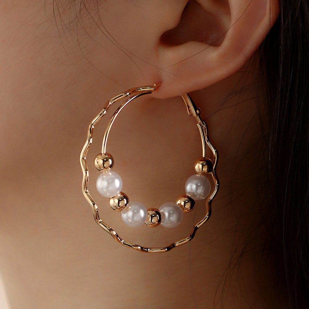 LAKKEC Paar Ohrhänger Double Large Hoop Earrings Perlen-Braut-Ohrringe Damenschmuck, Geeignet für Hochzeiten, Bankette und Partys