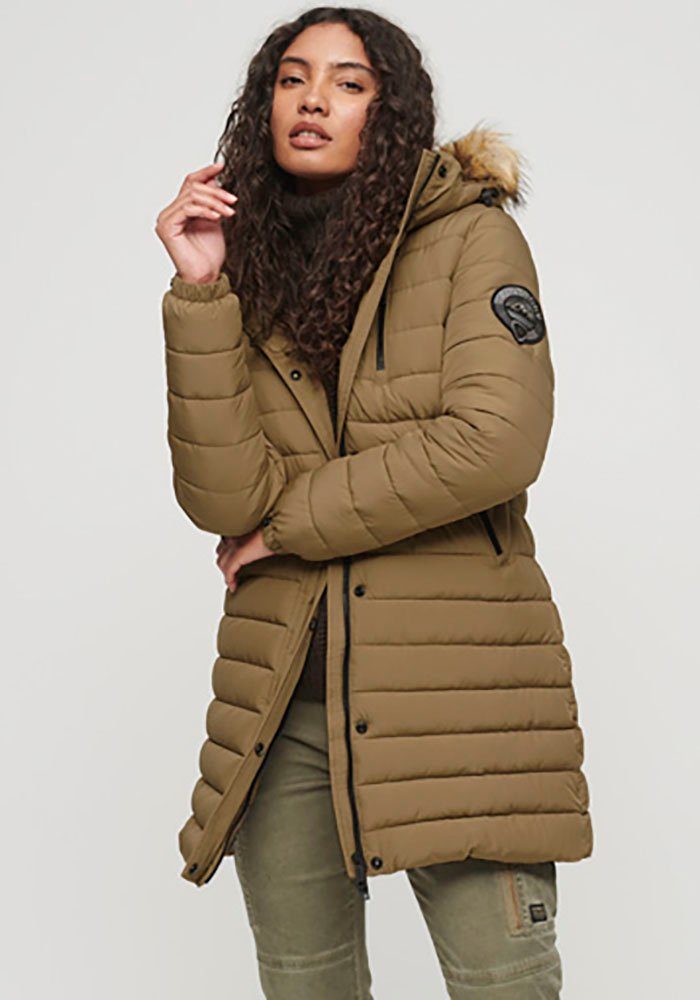 Superdry PUFFER FUJI MID LENGTH Brown Sandstone Steppjacke HOODED