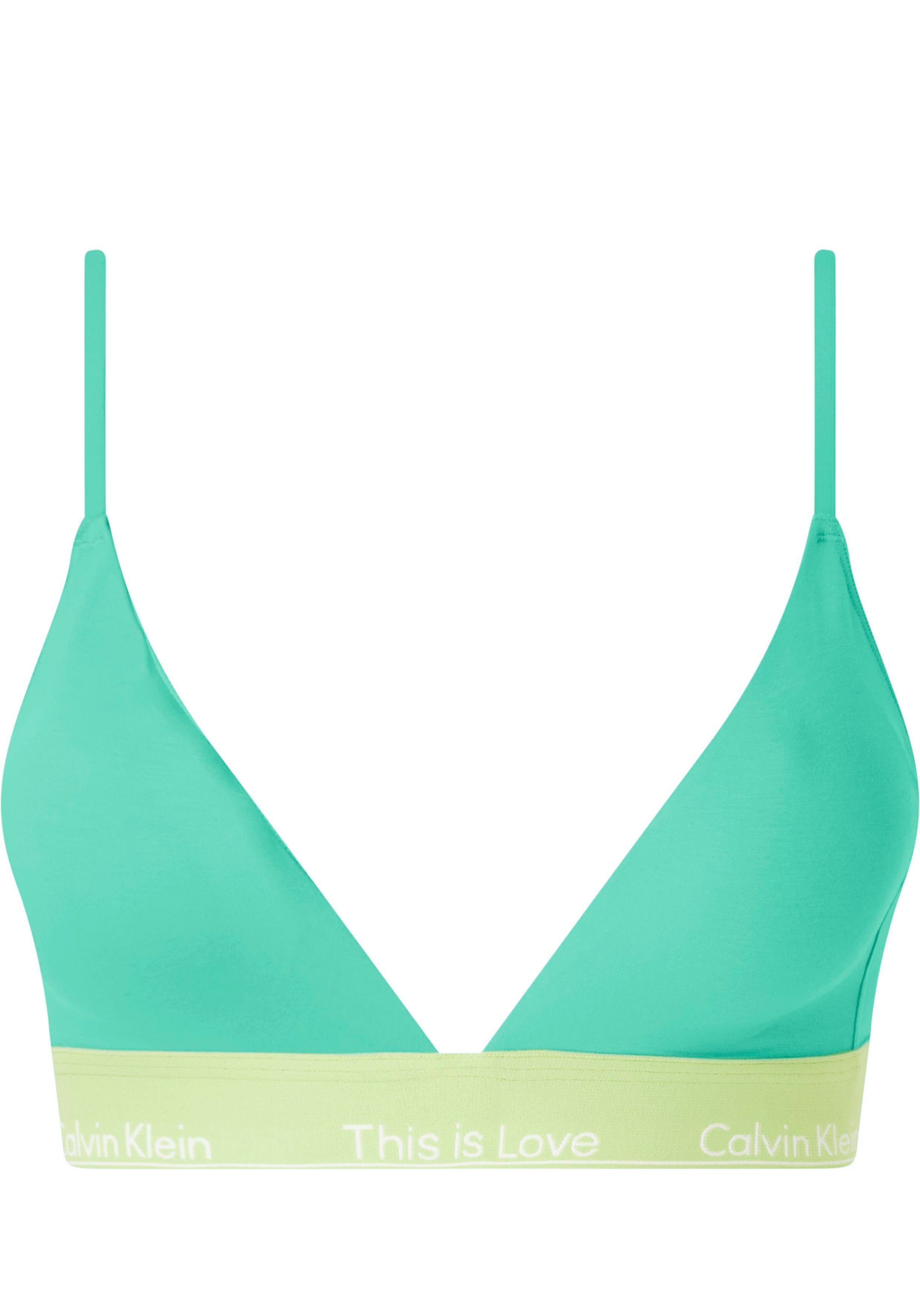 Calvin Klein Underwear mit LGHT LINED TRIANGLE Logo-Unterbrustband Triangel-BH kontrastfarbenem AQUA-GREEN