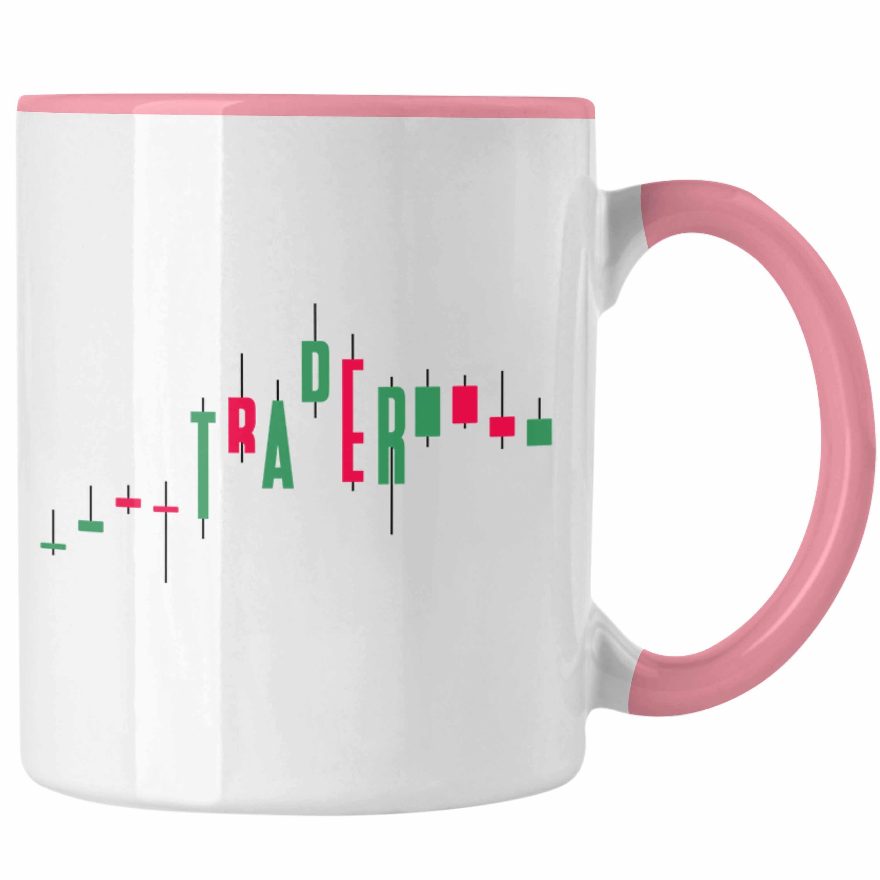 Trendation Tasse Aktien "Trader" Tasse Lustiges Geschenk für Aktien Investment Börse Rosa