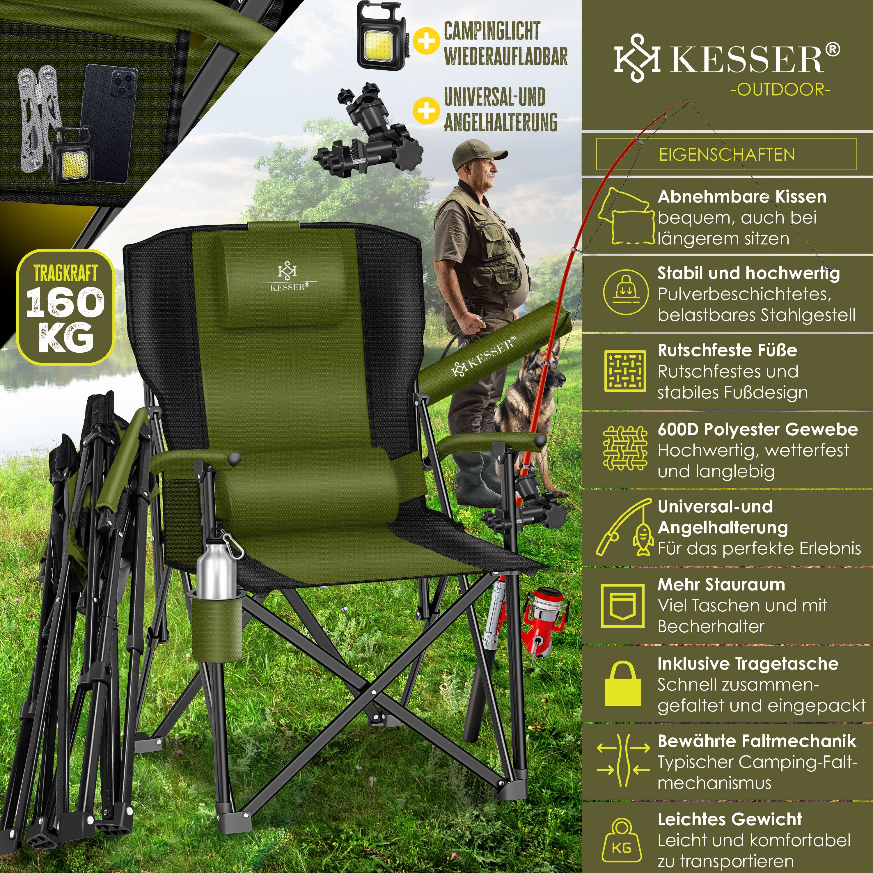 KESSER Campingstuhl Angelstuhl bis 160kg Faltstuhl günstig online kaufen