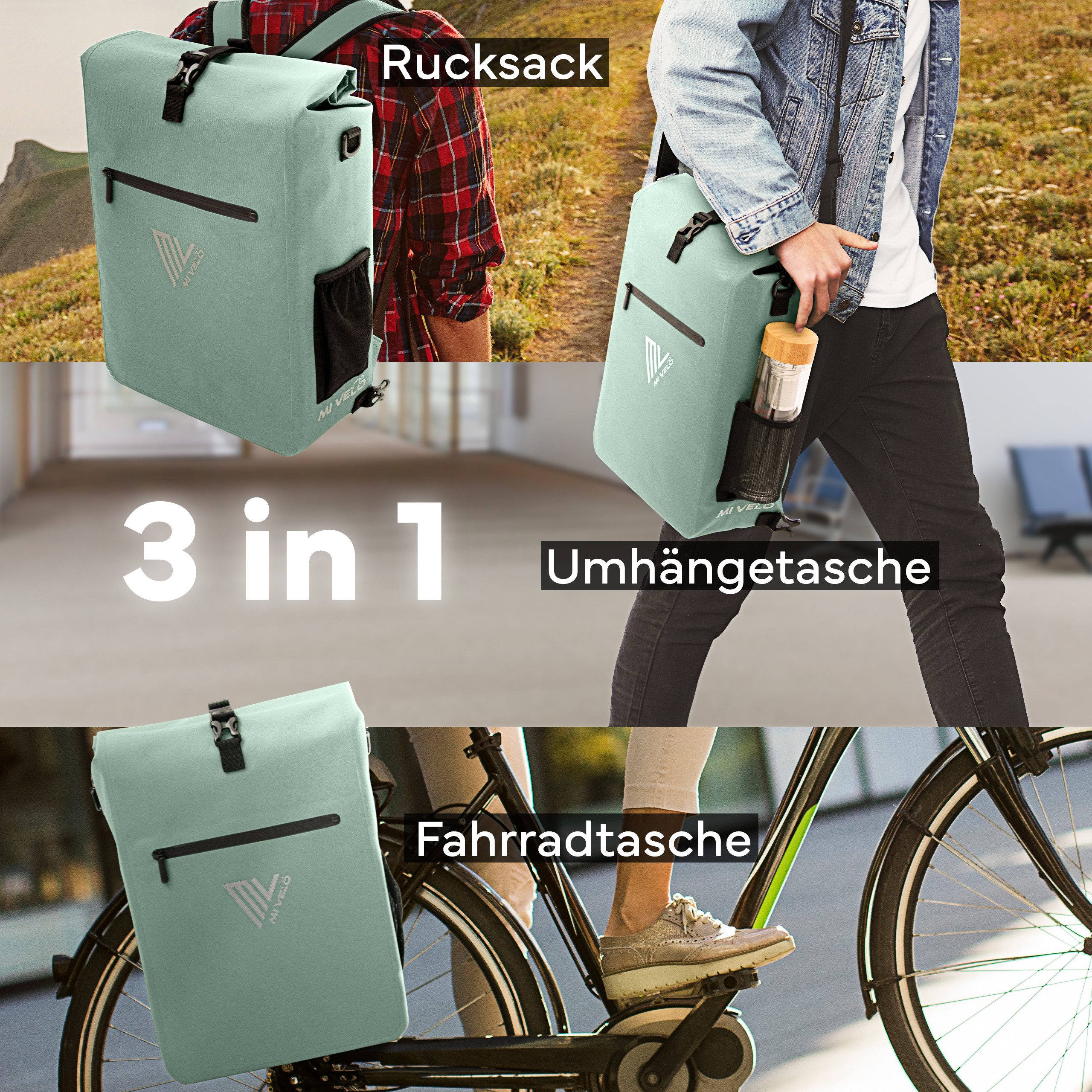 MIVELO Fahrradtasche 3in1 Gepäckträgertasche, Rucksack für Fahrrad Gepäckträger wasserdicht
