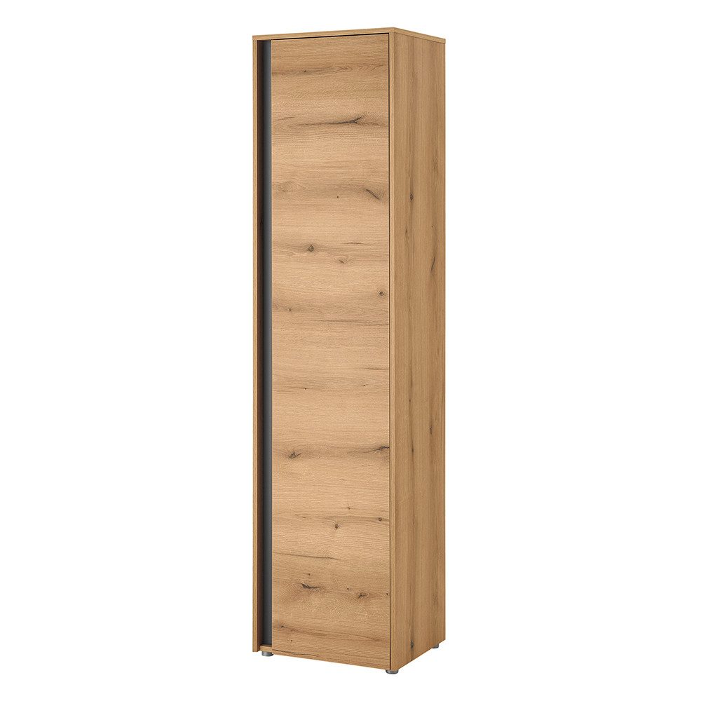 Lomadox Garderobenschrank CRISP-61 Eiche Nb. mit anthrazit, 1 Tür, 50 cm breit, grifflos