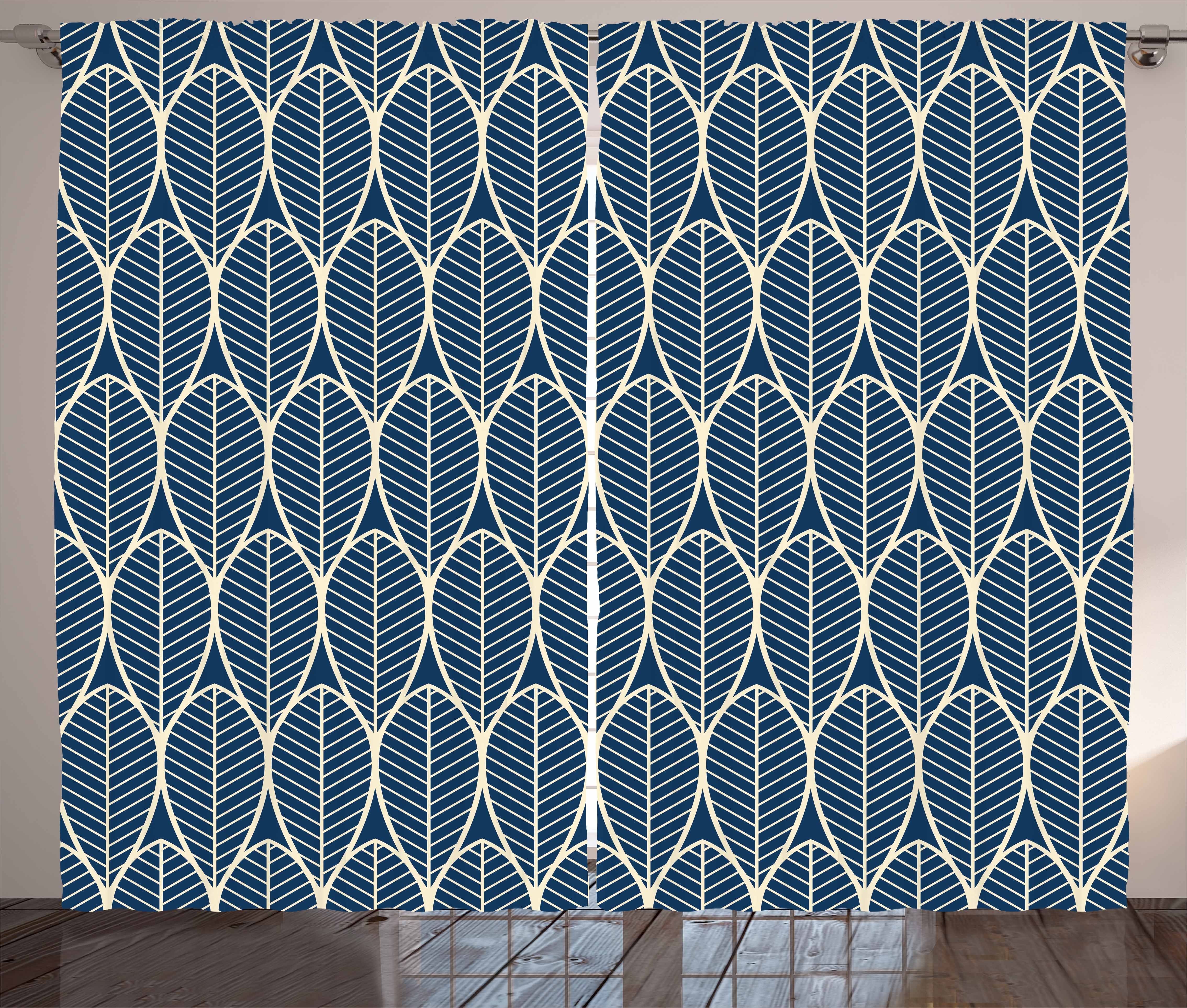Gardine Schlafzimmer Kräuselband Vorhang mit Schlaufen und Haken, Abakuhaus, Geometrisch Abstrakte Muster Leafage