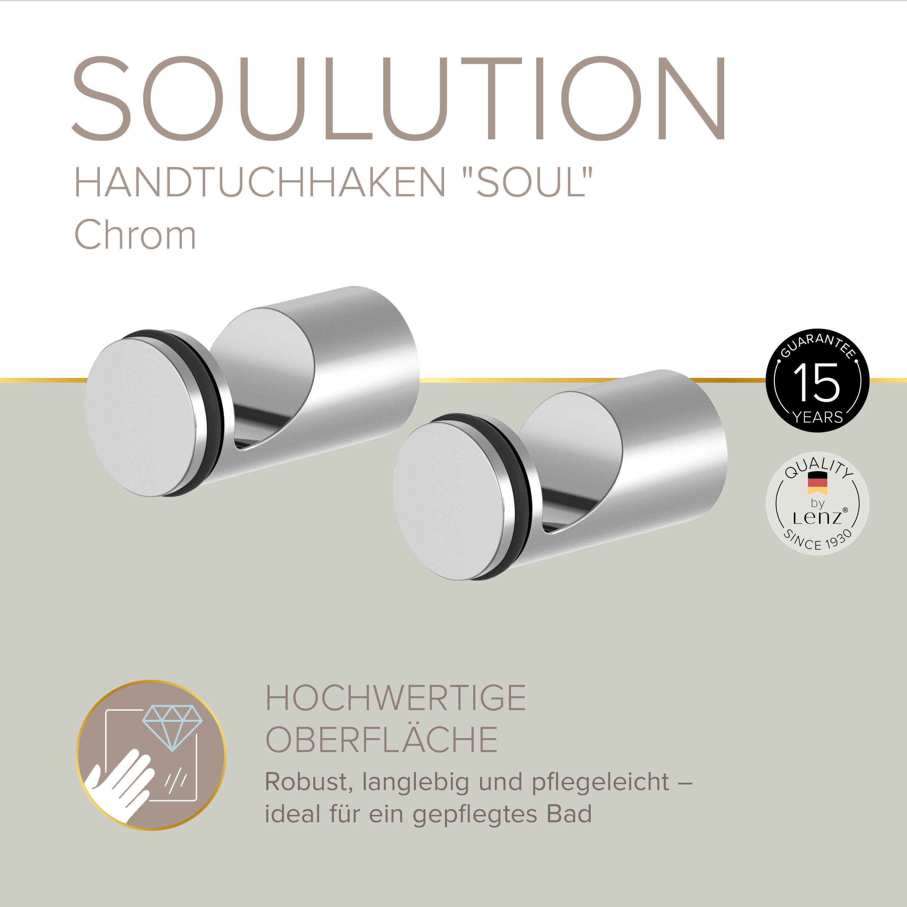 Lenz Handtuchhaken SOULUTION, Badezimmer, (2 Stk), vielseitig einsetzbar