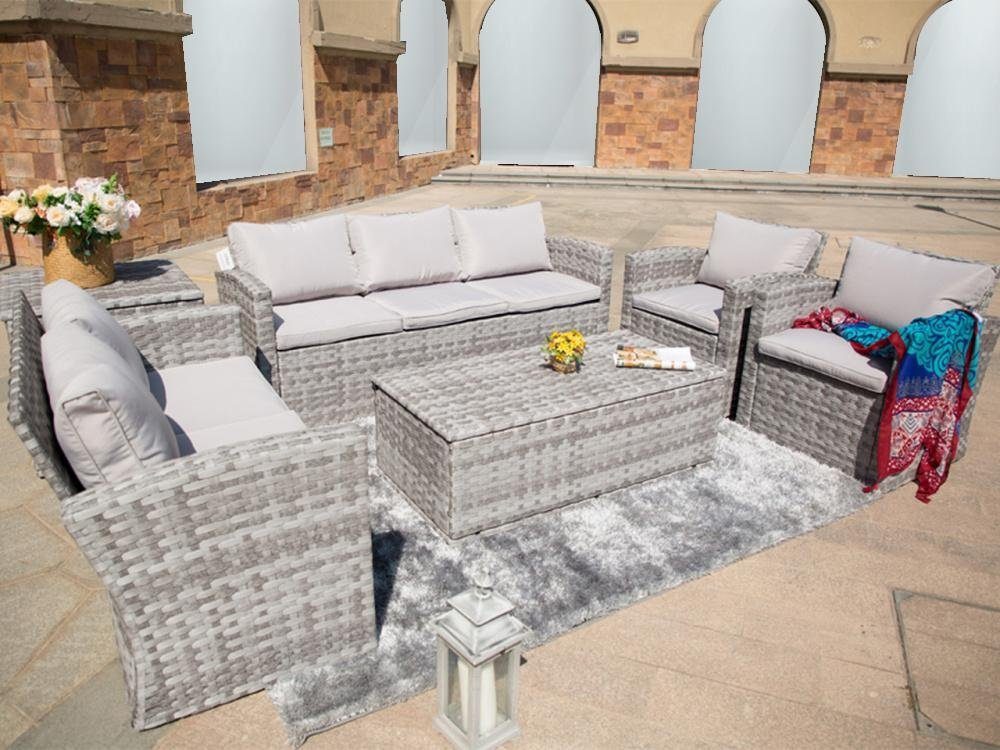 ONDIS24 Loungeset Sacramento, Sitzgruppe für 7 Personen, Gartenset mit Tisch, (6-tlg), UV- und witterungsbeständig
