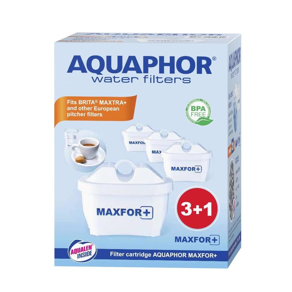 Aquintos Wasseraufbereitung Wasserfilter AQUAPHOR MAXPHOR+ Wasserfilter-Kartusche Filterkartusche für Time, Zubehör für Tischwasserfilter, 4 Stück