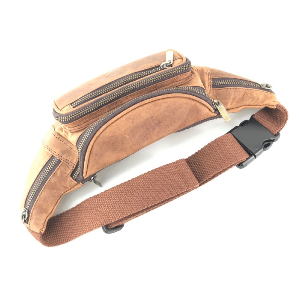 Buffalo Hill Bauchtasche Büffelleder, Vintage Umhängetasche mit Reißverschlüssen >BT-09<, elegante Brusttasche aus echtem Leder mit einer Bundweite von 95-140cm