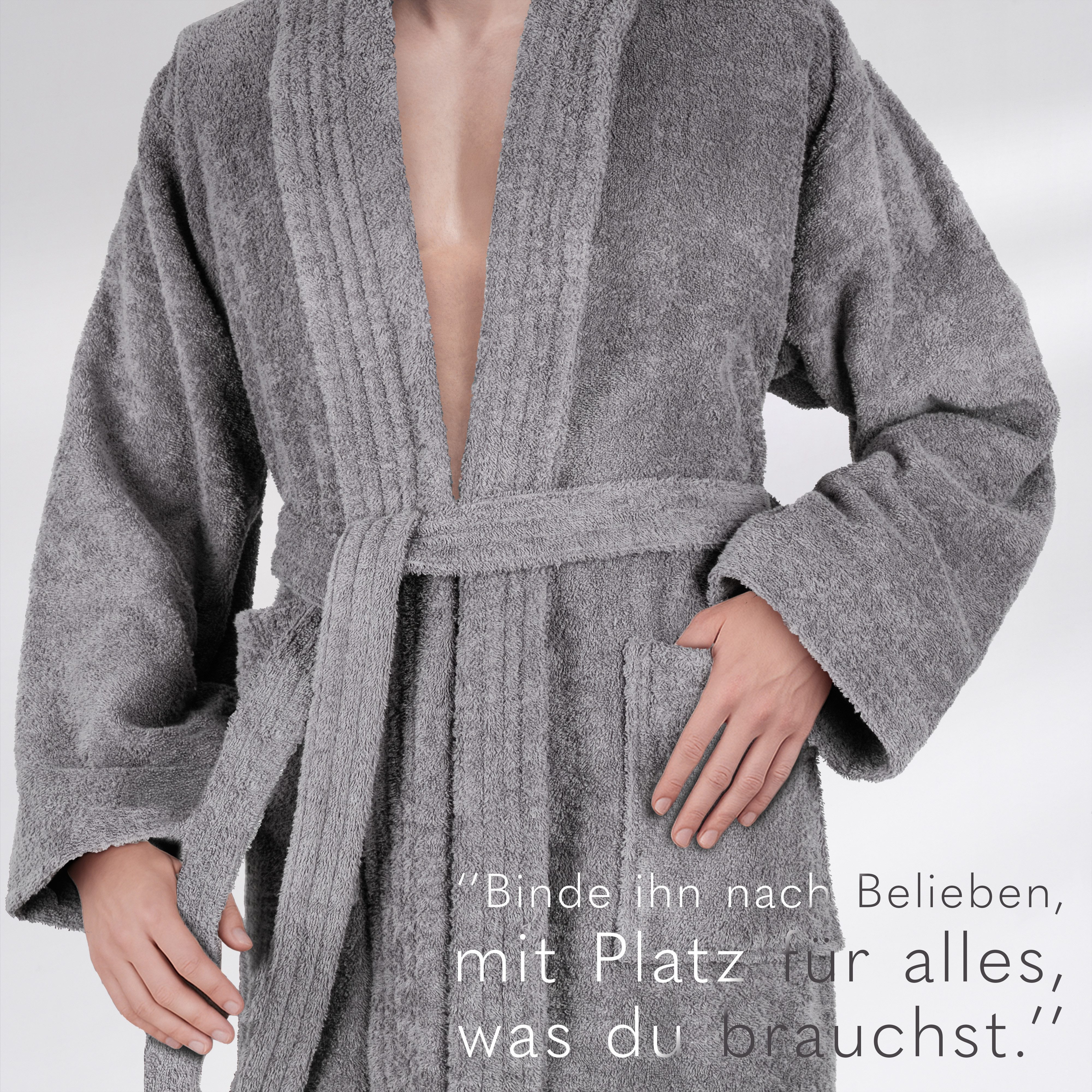 HAMMETEX Herrenbademantel hergestellt aus 100% Baumwolle – 380 g/m² Frottee, mit Taschen, Langform, Baumwolle, Schalkragen, Gürtel, saugfähig & Weich – Bild 4 von 5