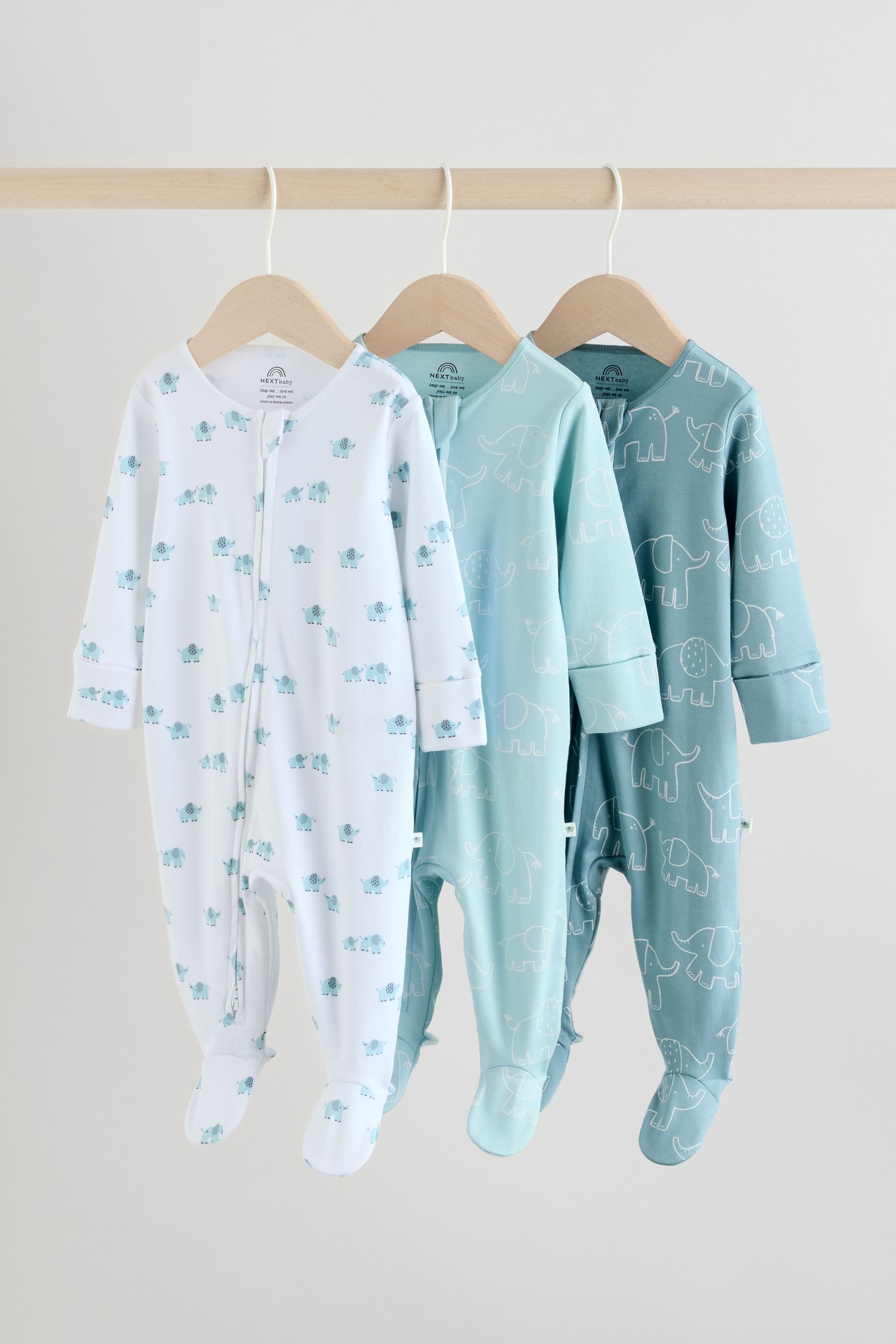 Next Schlafoverall 3er-Pack Baby Schlafanzüge, Elefant/linear (3-tlg)