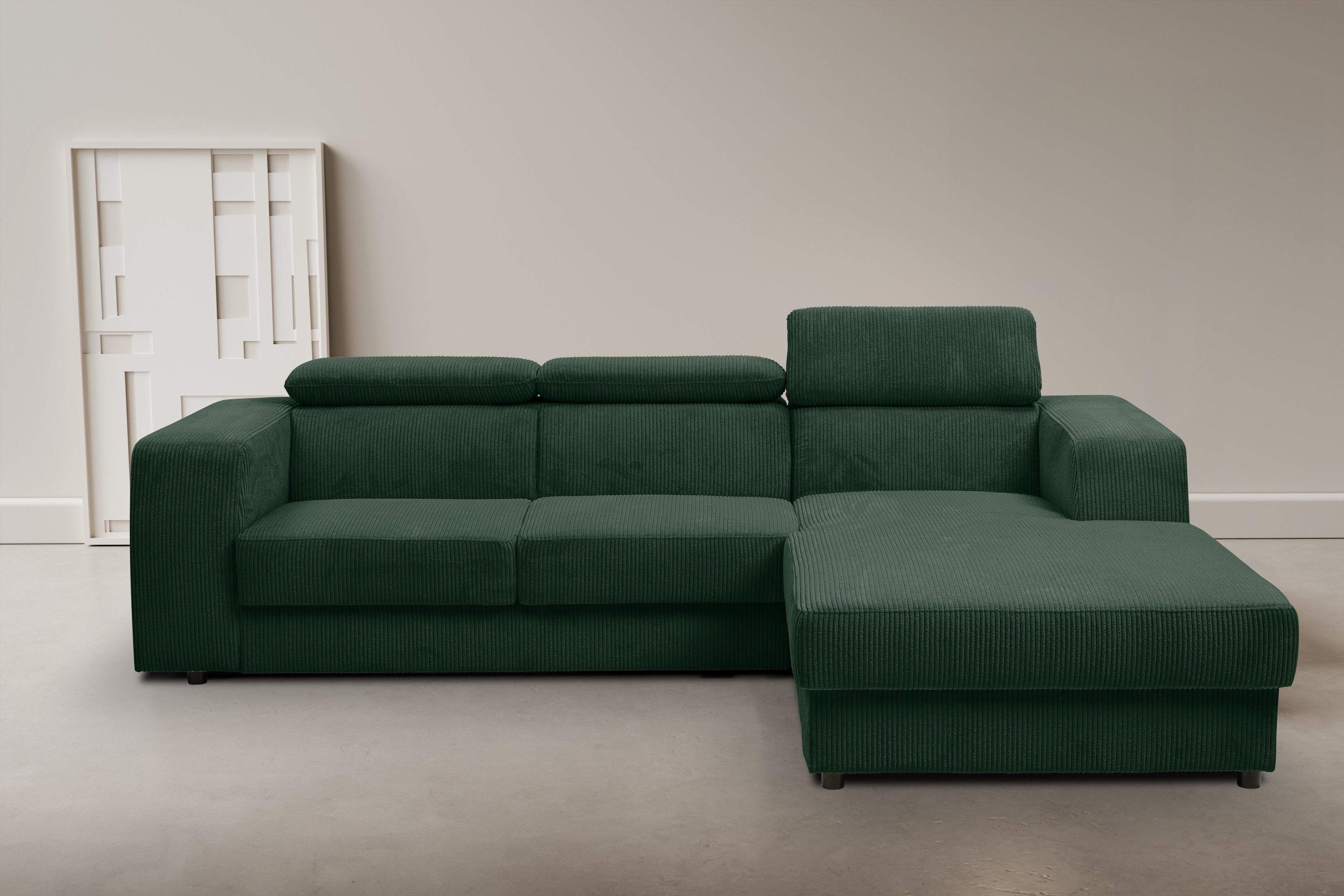 WERK2 Ecksofa Cherry 270 x 192 cm modern und bequem, Cord, L-Form, XXL, Schlaffunktion, Bettkasten