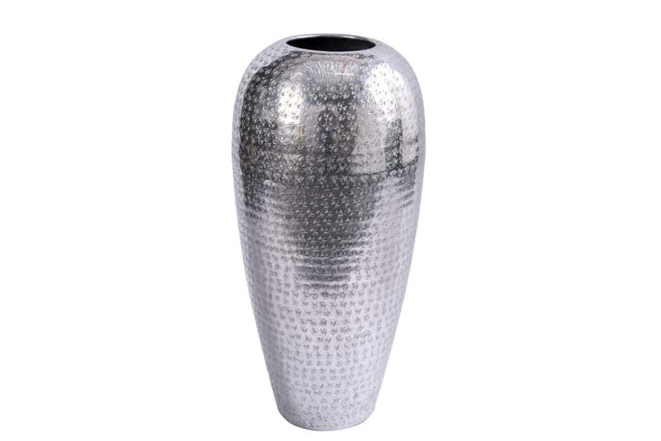 Licht-Erlebnisse Dekovase ROSIE, Metall Handarbeit H: 50 cm Hammerschlag Unikat in Silber Deko