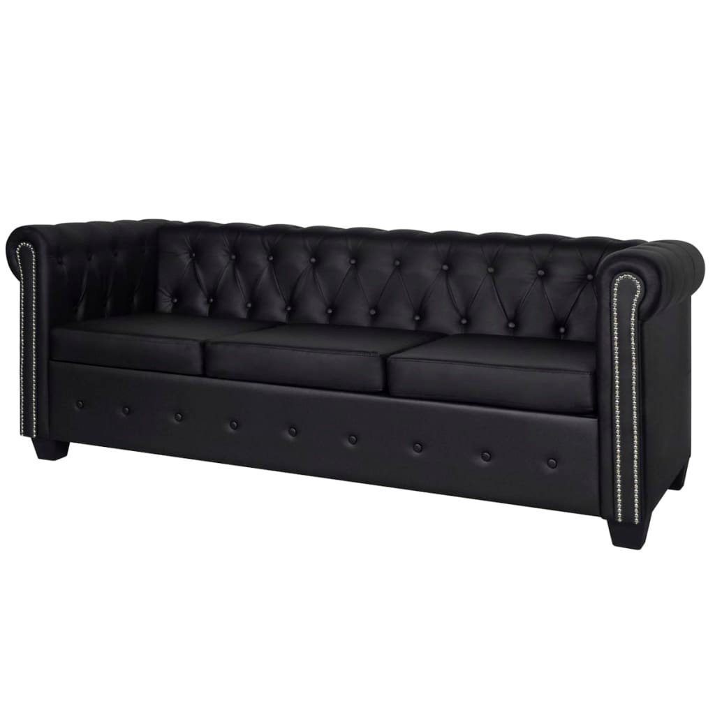 DOTMALL Chesterfield-Sofa 3-Sitzer, mit edler Knopfheftung und typischen Armlehnen,Kunstleder Schwarz