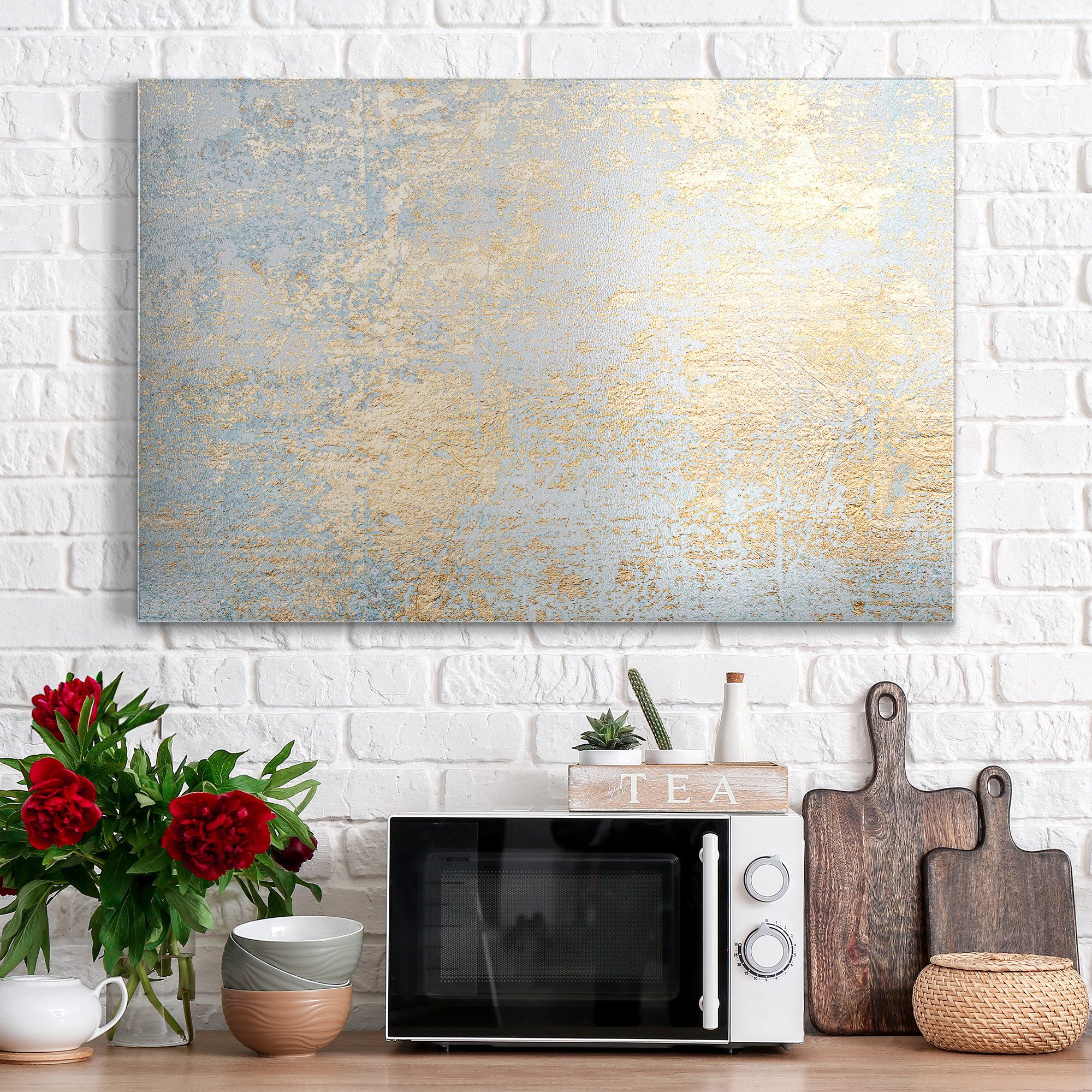 DEQORI Magnettafel 'Wand mit Gold-Struktur', Metall Whiteboard für alle Magnete, Magnetboard magnetisch
