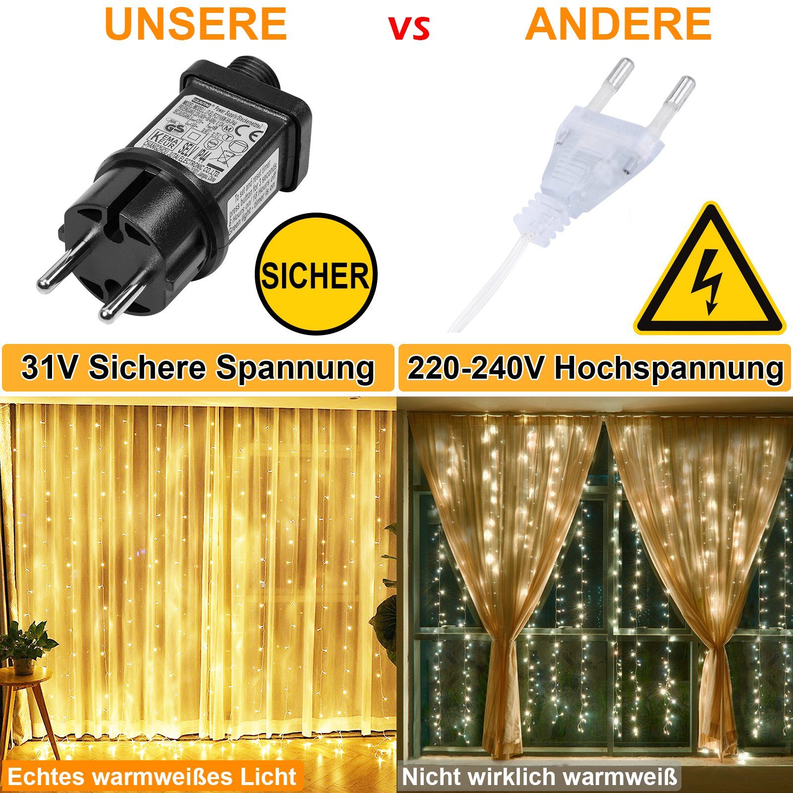 Rosnek LED-Lichtervorhang 300 LED Lichternetz Lichtervorhang günstig online kaufen