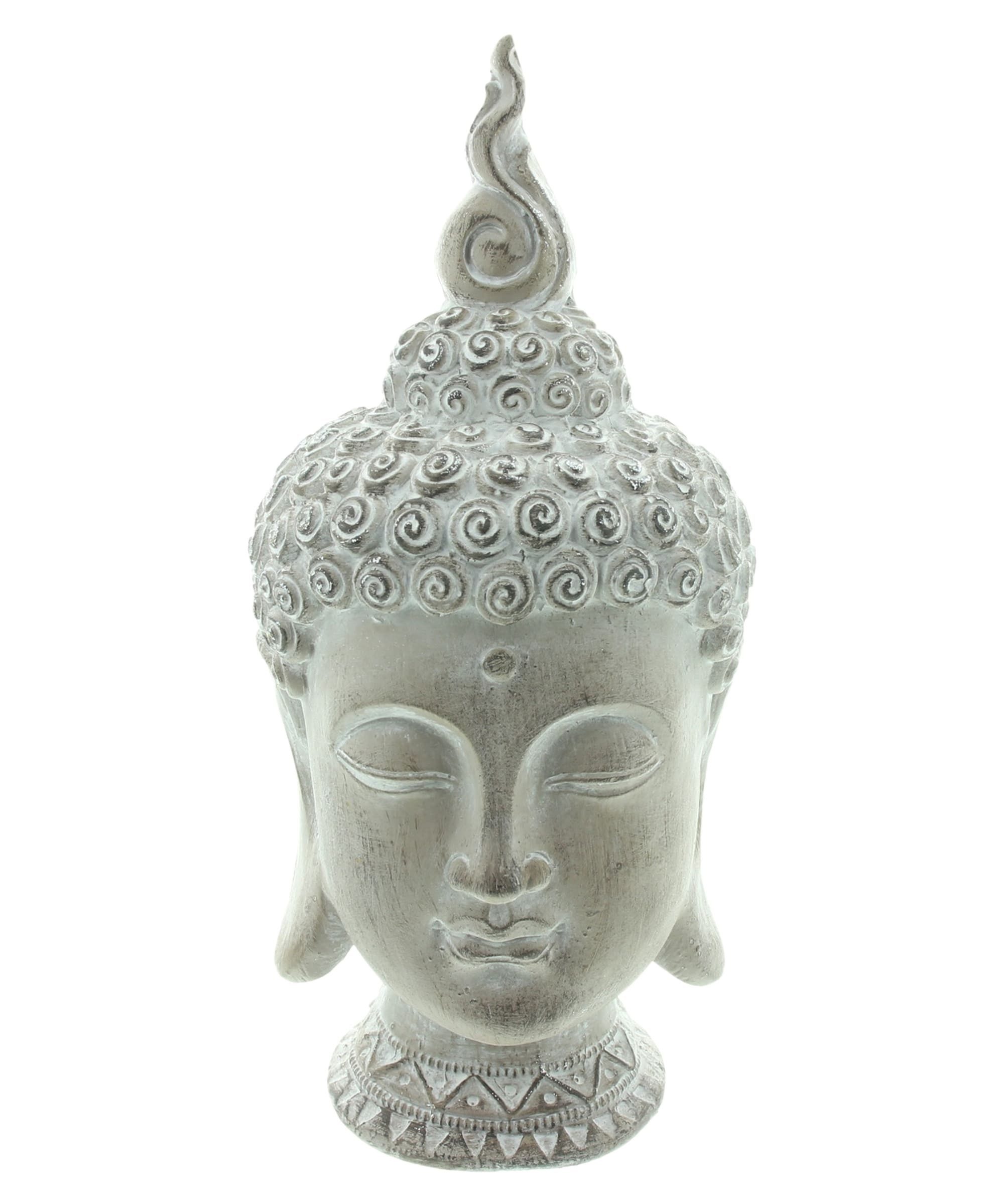 Dekoleidenschaft Buddhafigur "Relax" Gartendeko aus Magnesiumoxid, Buddha Kopf 32 cm groß, Deko, braun / weiß gekalkt, Dekofigur