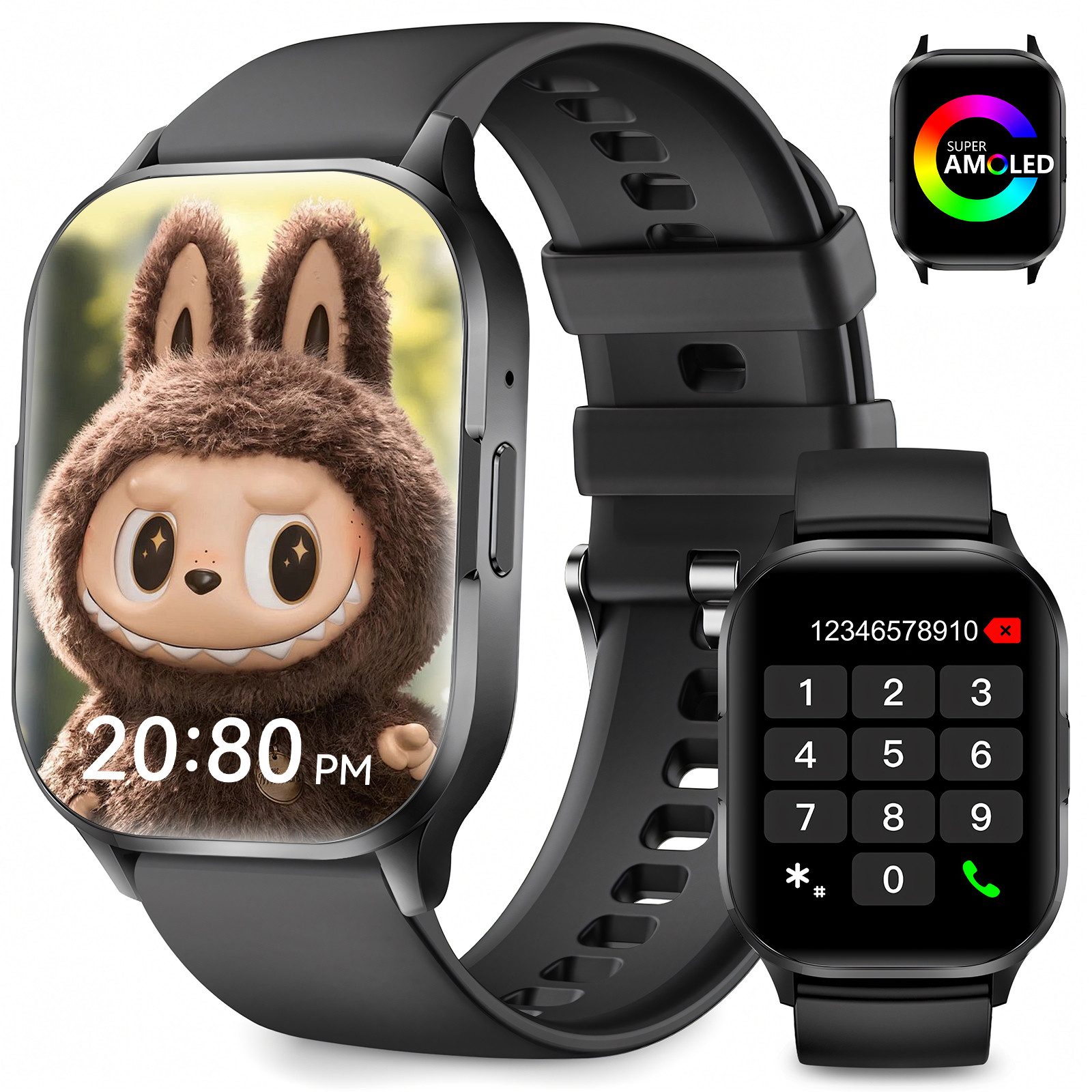 Smartwatch Damen Herren, 2.01" Fitness Tracker mit AMOLED-Display Smartwatch