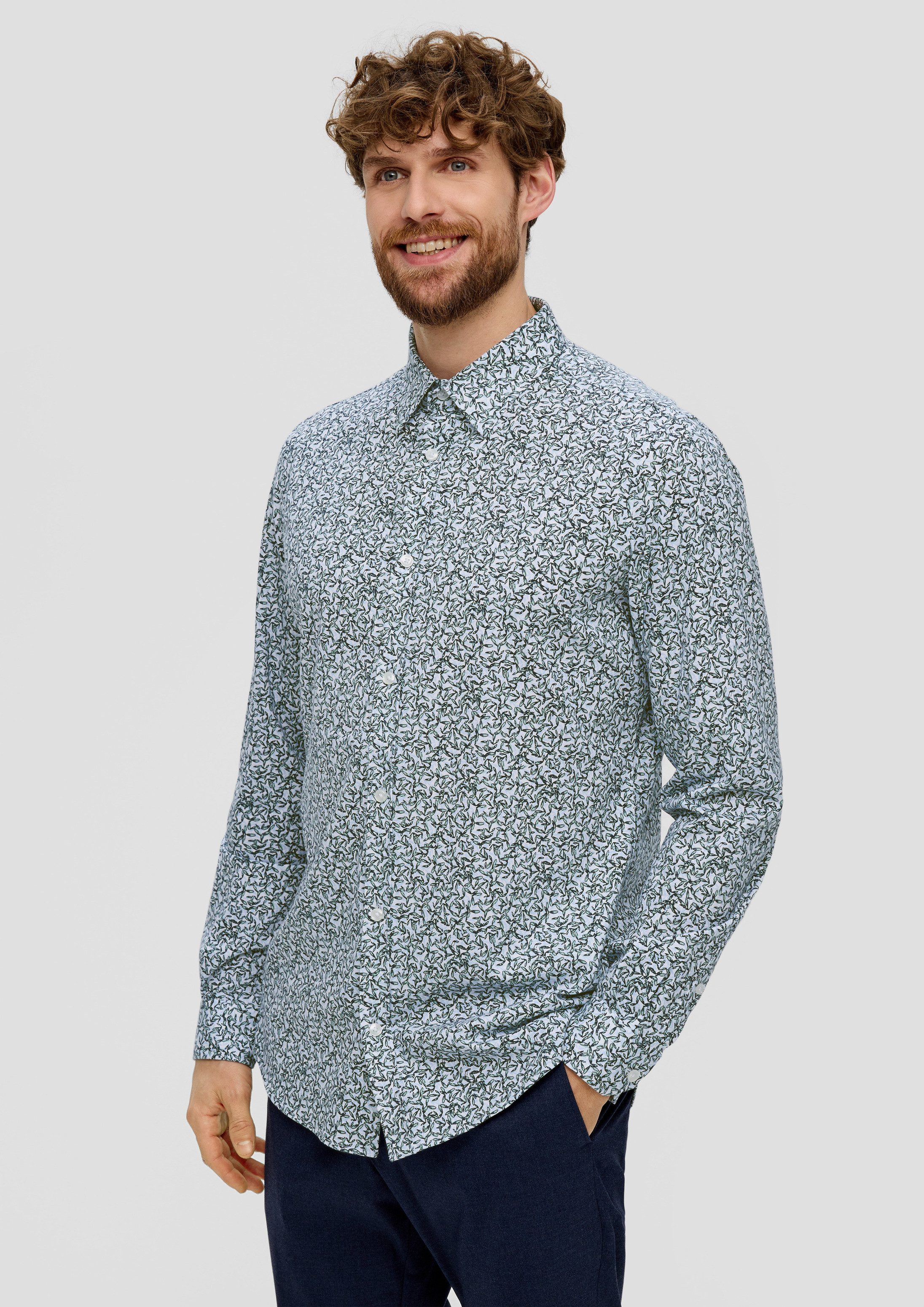 s.Oliver Langarmhemd Hemd Jerseyhemd mit All-over-Print