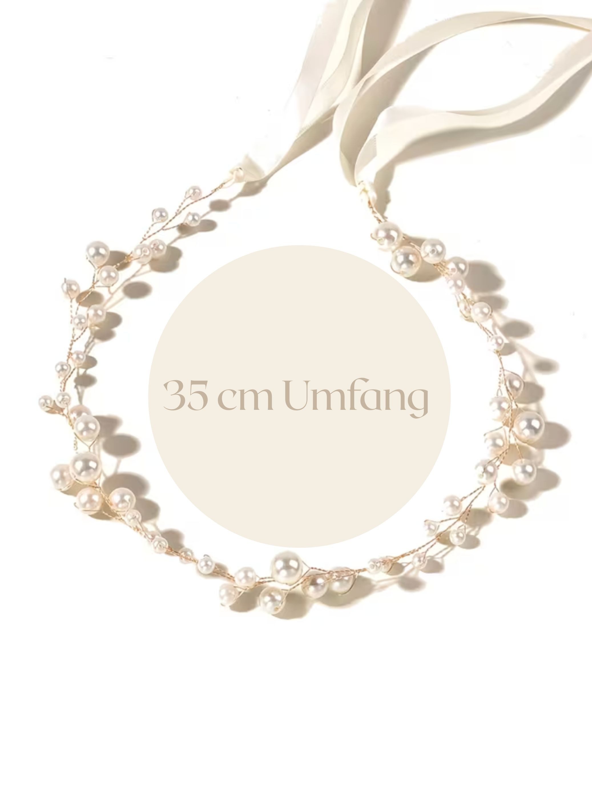 ANNIS WIESBADEN EST. 2021 Haarband Perlen Haarkranz gold mit Seidenband – Haarschmuck Braut Kommunion