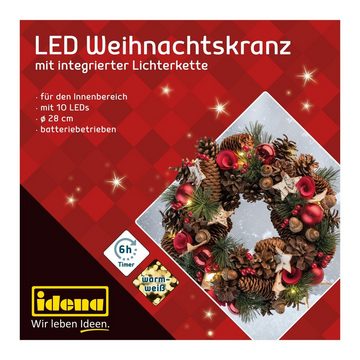 Idena LED-Leuchtzweig Idena 8585271 - LED Weihnachtskranz mit Lichterkette und 10 LEDs in