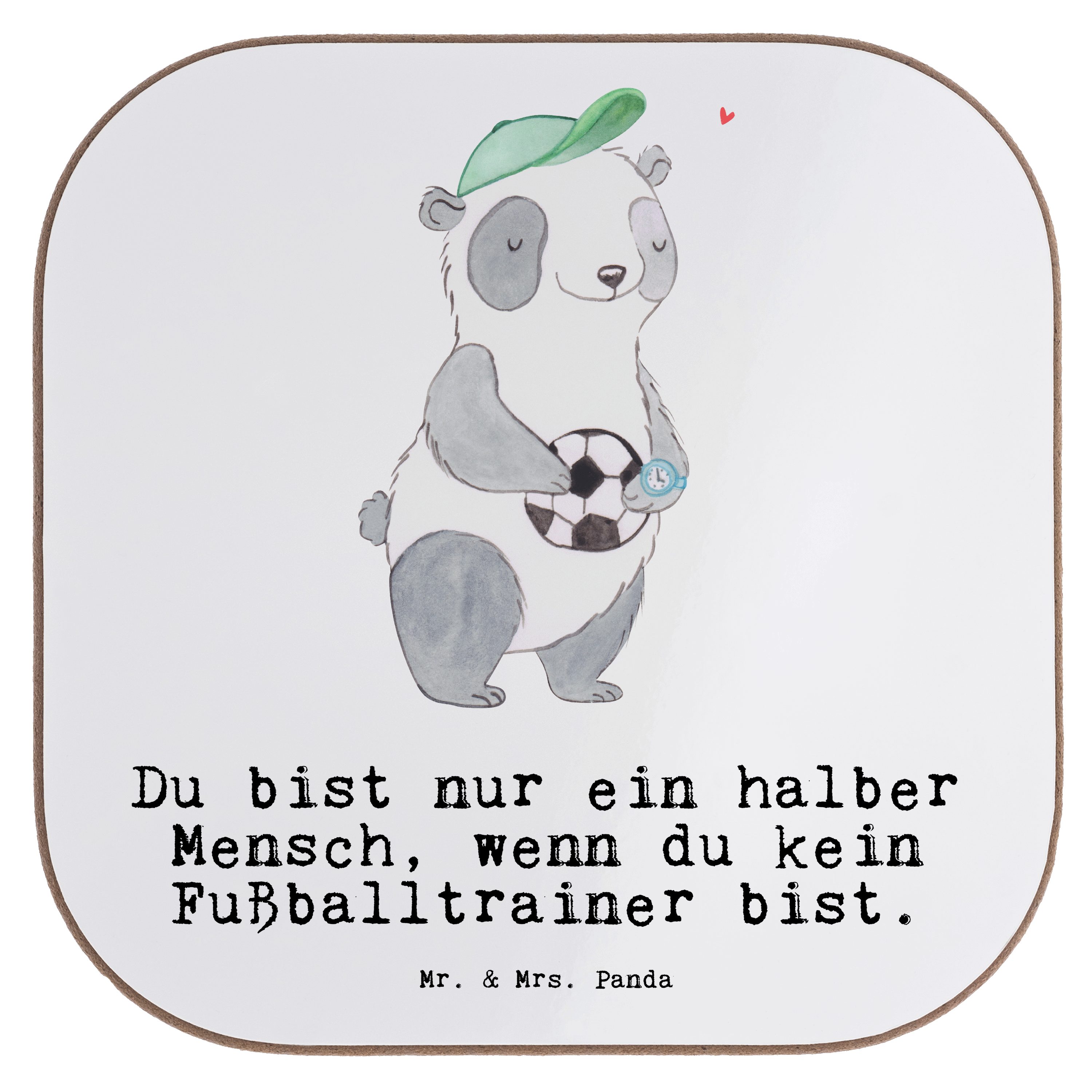 - Getränkeuntersetzer & Mr. Herz - 1-tlg. Mrs. Panda Untersetzer, mit Geschenk, Fußballtrainer Fußballspiel, Weiß
