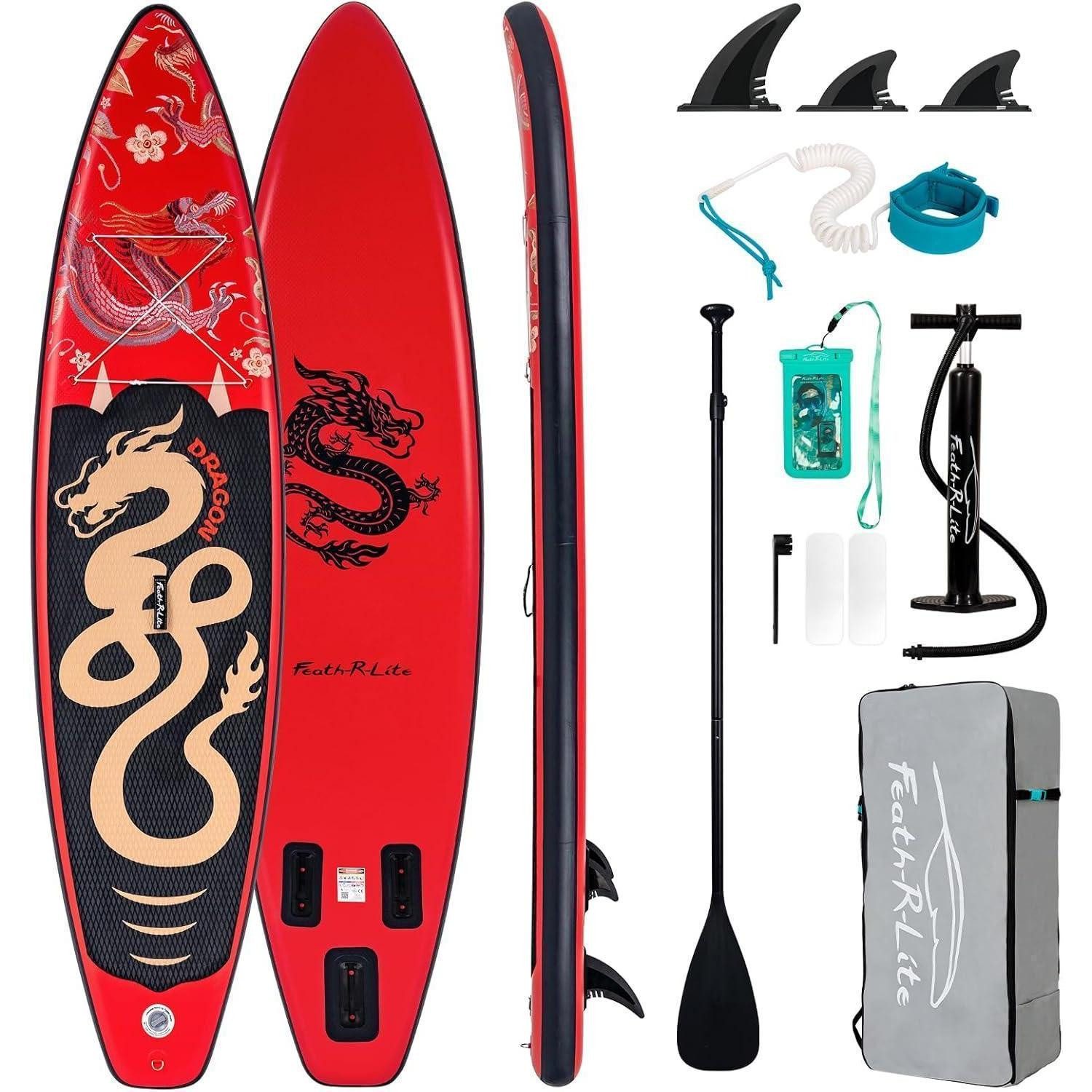 Inflatable SUP-Board SUP Board Aufblasbar Handpumpe Paddel Rucksack Leine DRACHE ROT
