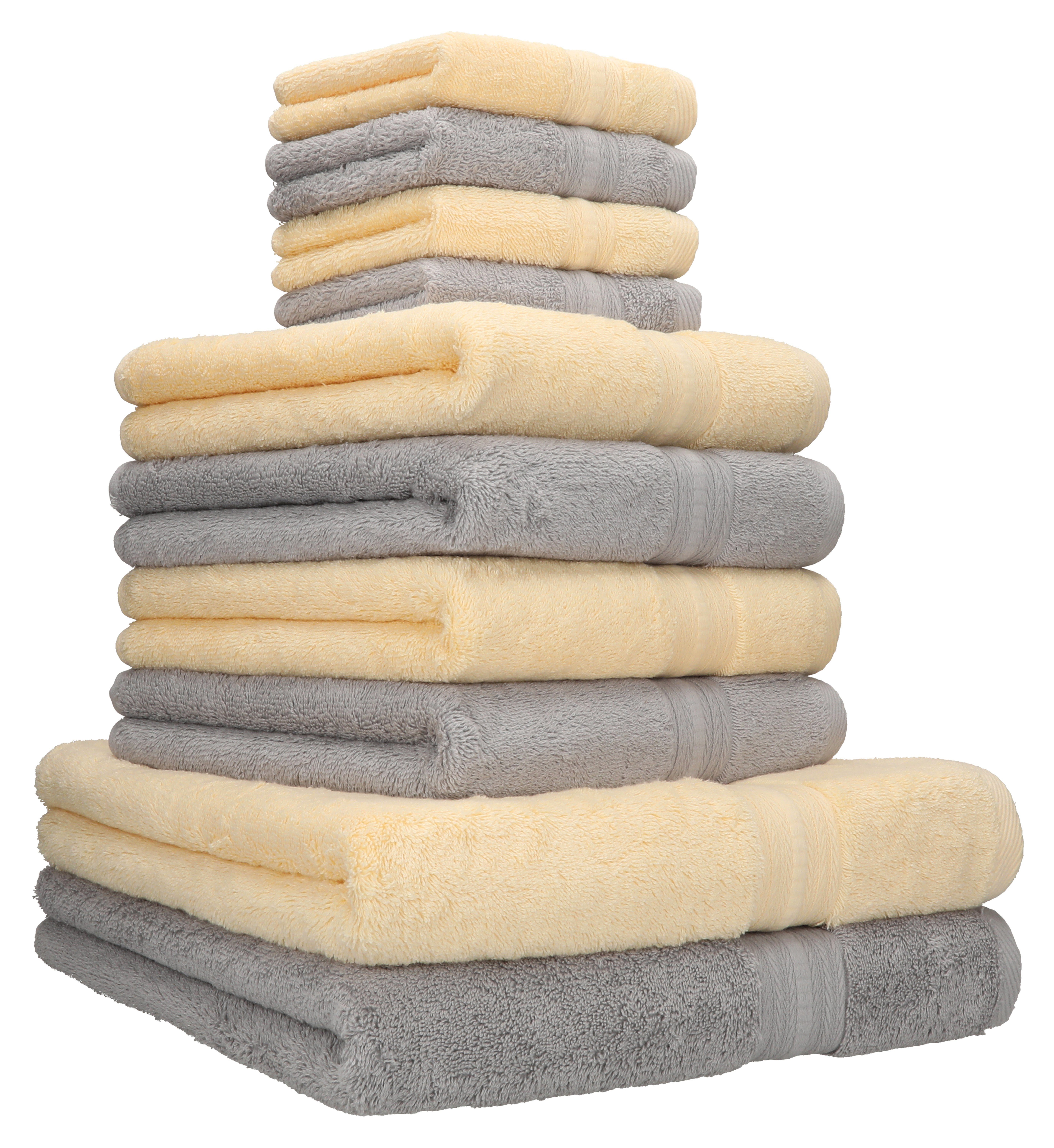 Betz Handtuch Set 10 TLG. Handtuch Set GOLD Qualität 600 g/m² beige & Silbergrau, 100% Baumwolle | Handtuch-Sets