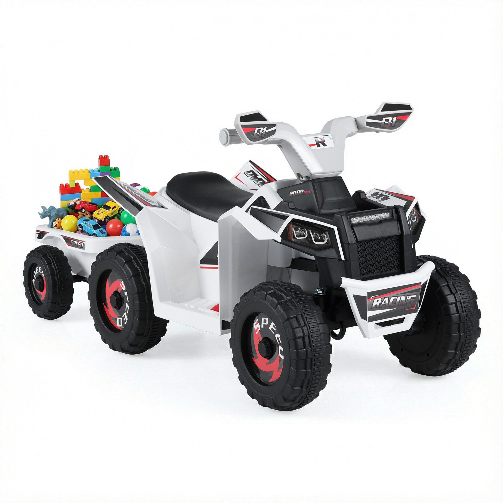 COSTWAY Elektro-Kinderquad, Belastbarkeit 30 kg, (1-tlg), 6V Kinderauto, mit abnehmbarem Anhänger