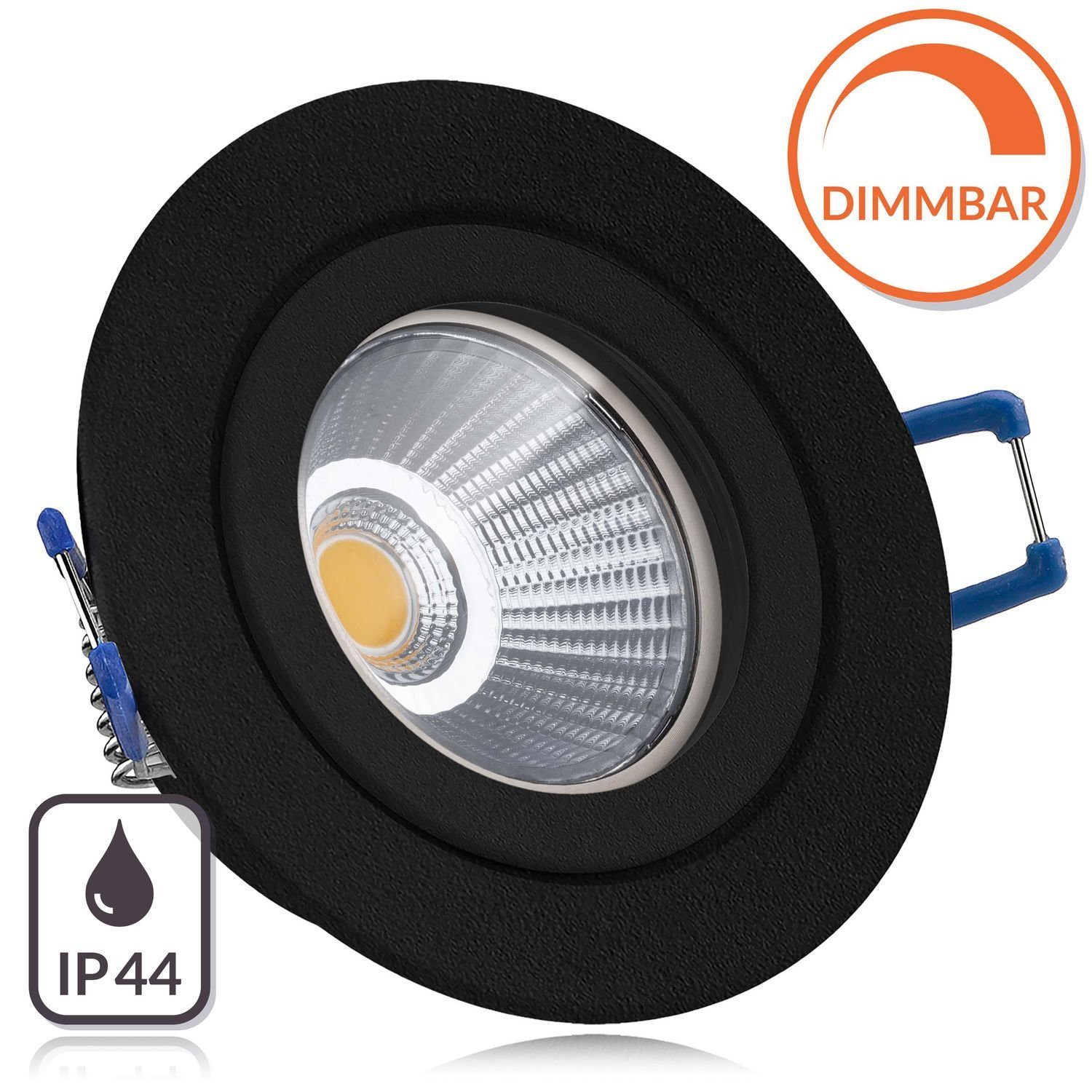 LEDANDO LED Einbaustrahler IP44 LED Einbaustrahler Set extra flach in schwarz mit 6,5W Leuchtmitt