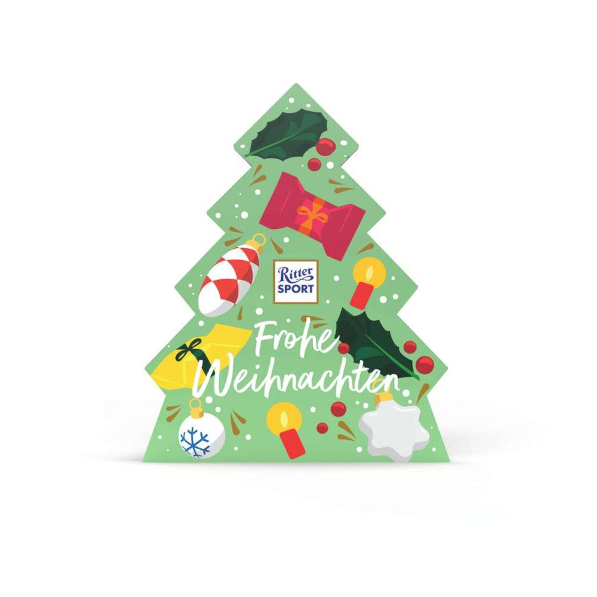 Ritter SPORT Schokolade, Ritter Sport Tanne liebevoll verpacktes Weihnachtspräsent Packung 115g