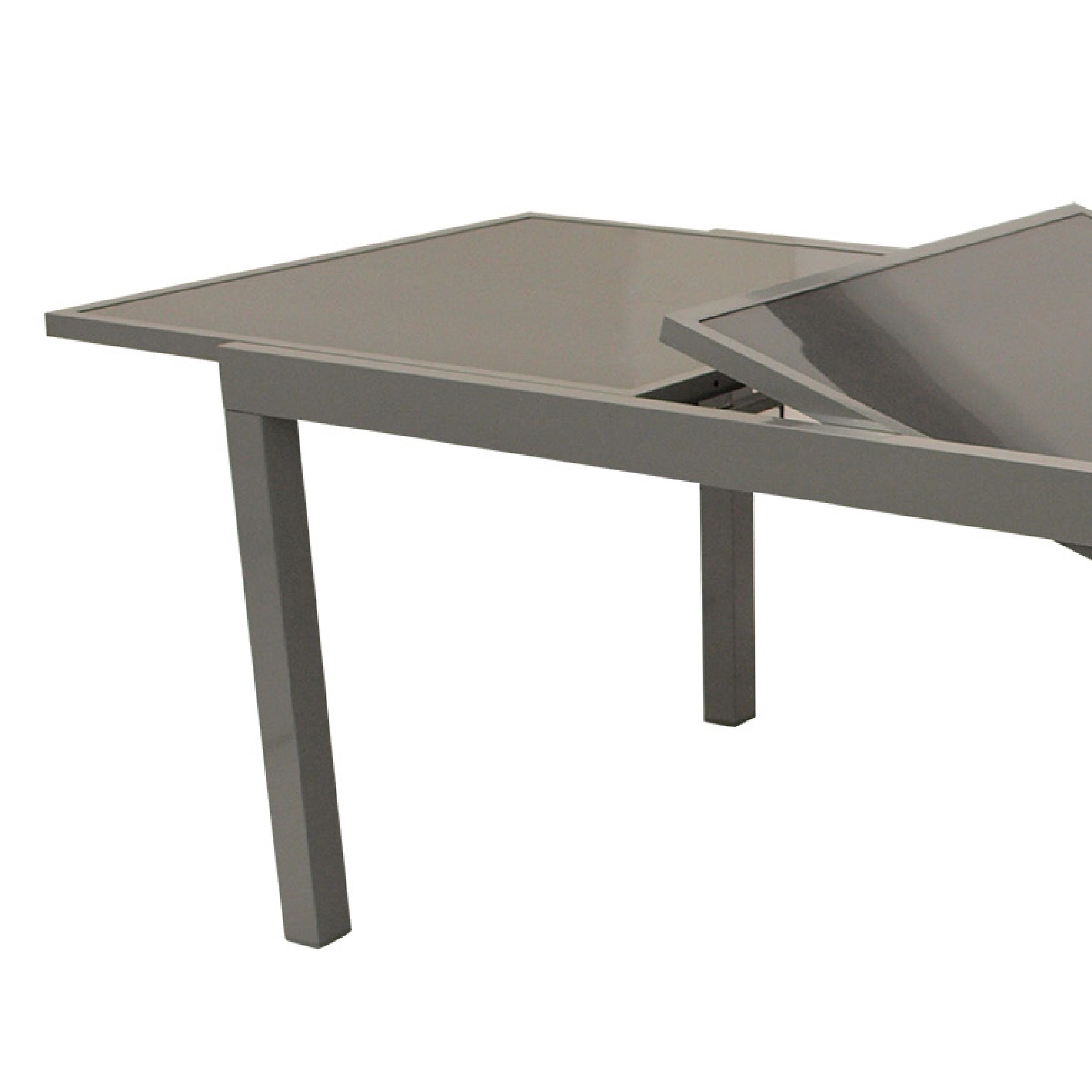 TPFGarden Gartentisch WALES (Ausziehtisch mit Alu-Gestell grau, Tischplatte mit Glas grau, Gartentisch - Ausziehbar von 180 auf 240cm - Höhe 74 cm), Esstisch - Terrassentisch - Maße (BxHxT): 100 x 74 x 180 - 240 cm