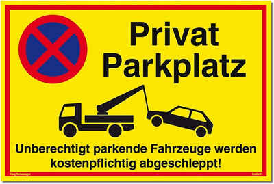König Werbeanlagen Hinweisschild Schild Privatparkplatz gelb, stabiles Alu-Schild mit UV-Schutz 30 x 20 cm