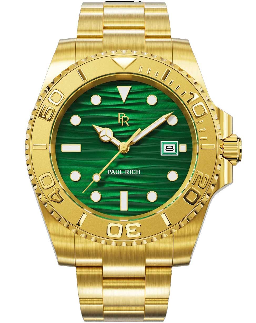 Paul Rich Quarzuhr Paul Rich PR-46710 Herrenuhr Crystal Bay Gold Coast Gold Green 40mm 5A Paul Rich PR-46710 Herrenuhr Crystal Bay Gold Coast Gold Green 40mm 5ATM