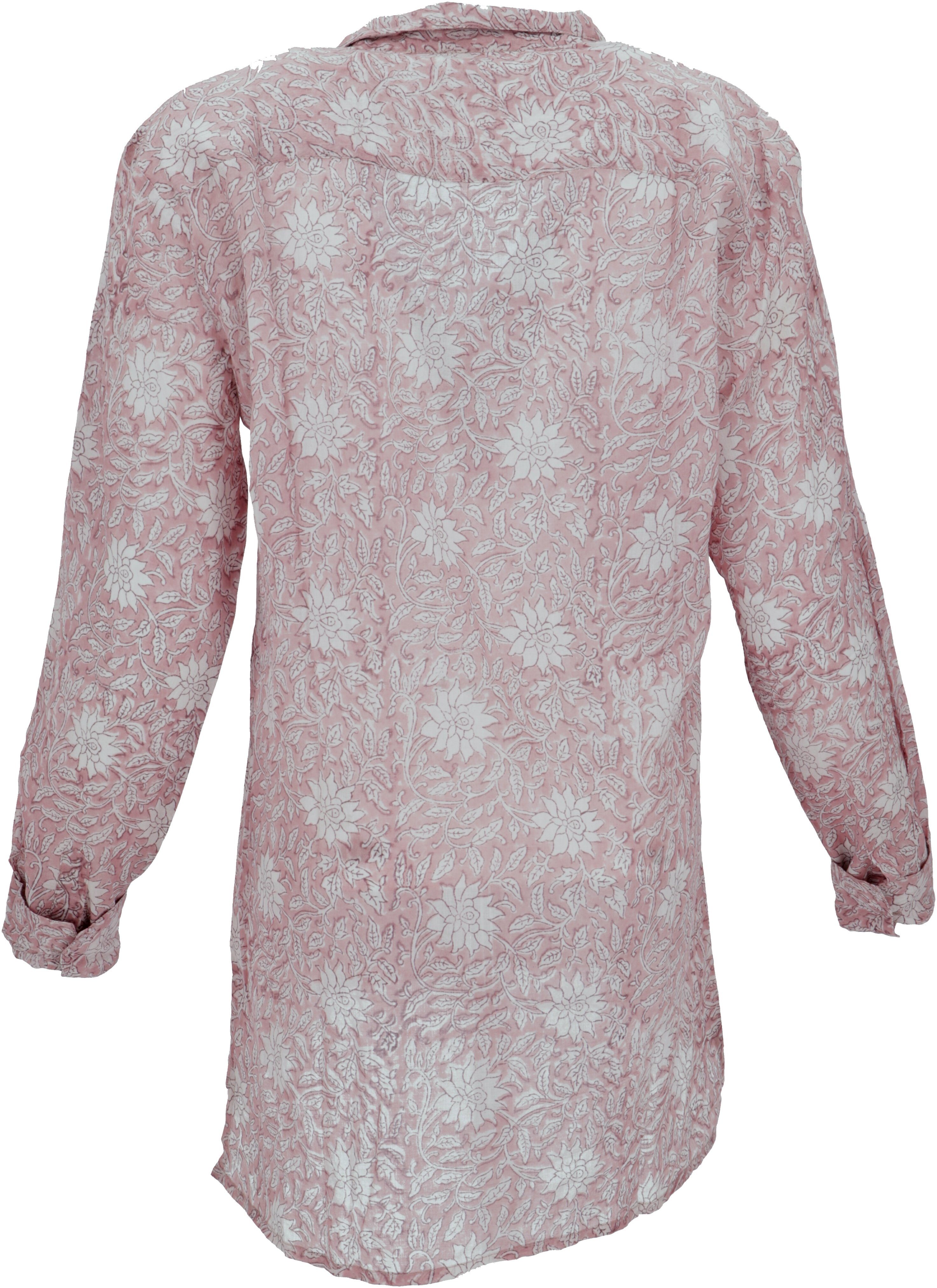 rosa luftiges.. Guru-Shop Bekleidung Langarmhemd, Handbedrucktes alternative Boho Longbluse