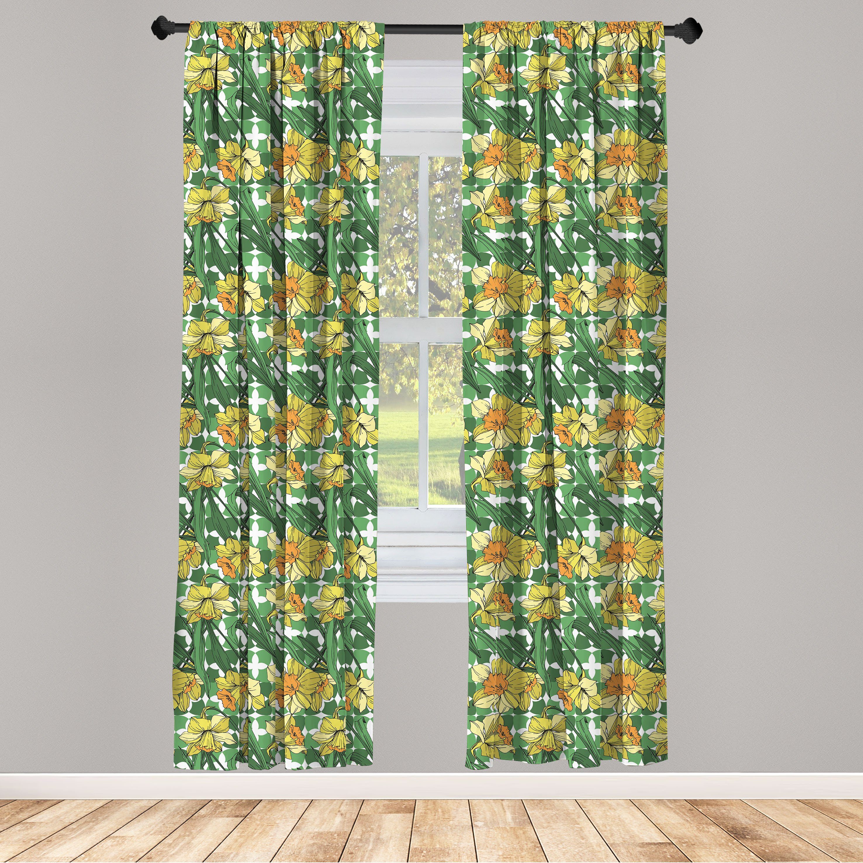 Gardine Vorhang für Wohnzimmer Schlafzimmer Dekor, Abakuhaus, Microfaser, Sommer-Orange Narcissus Blumen