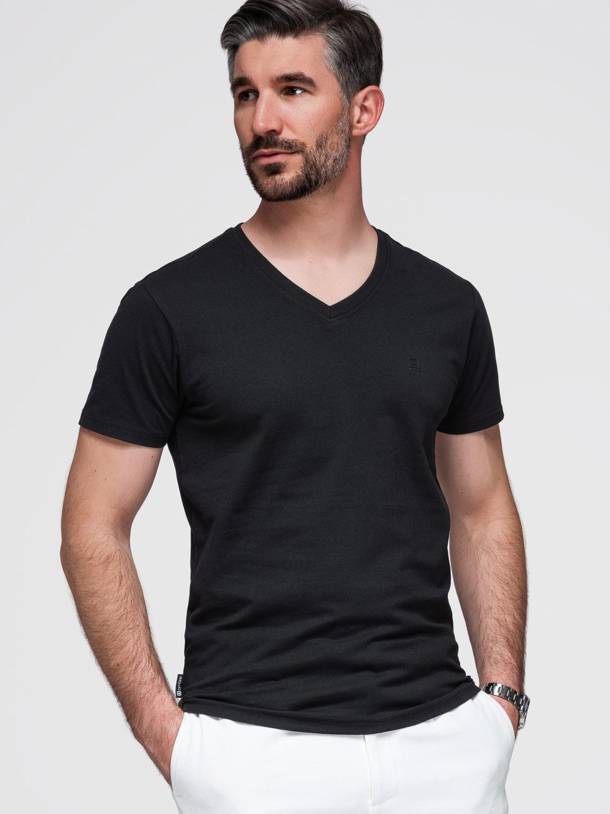 OMBRE T-Shirt Herren T-Shirt V-Ausschnitt Casual Schwarz M (1-tlg) Minimalistischer Druck