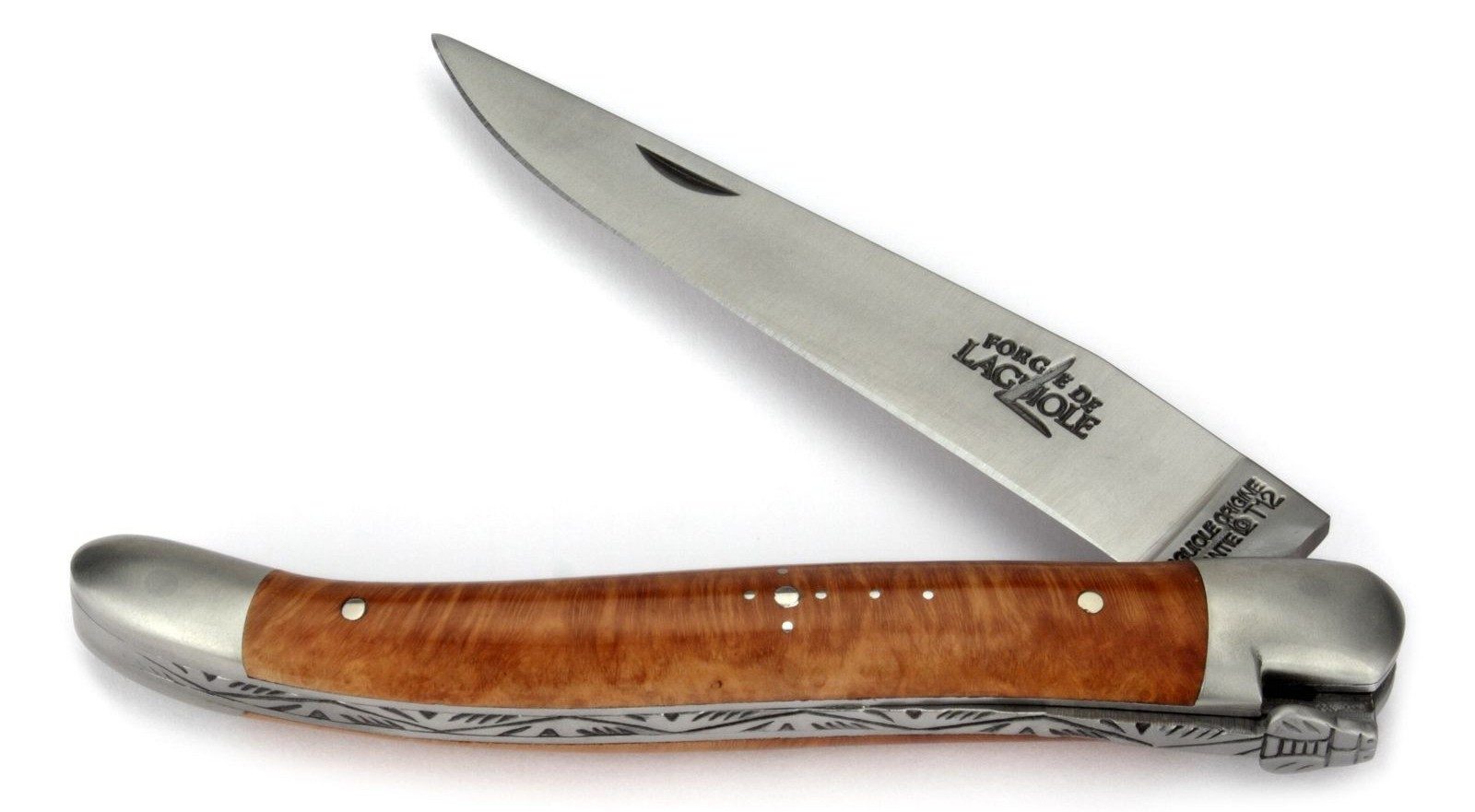 Forge de Laguiole Taschenmesser 1211 IN BR SAT, Griff 11cm Bruyère (Baumheide) - Feder verziert - Stahl satiniert