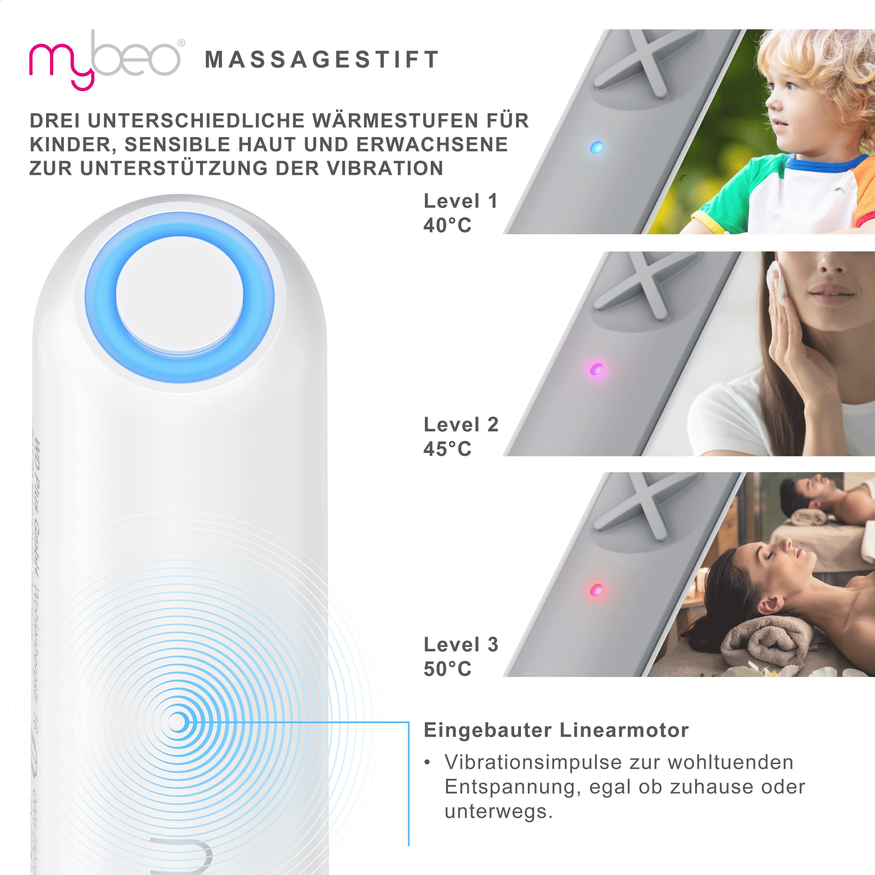 MyBeo Massagegerät Massagestift Vibrationsstift, Vibration und Wärmeeffekt, elektrisch, Steigerung des Wohlbefindens von Hautbereichen