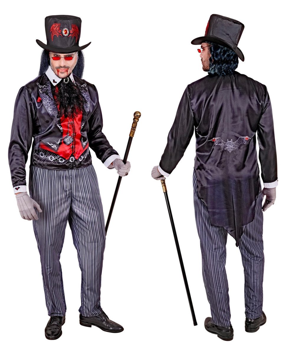 Horror-Shop Vampir-Kostüm 4-teiliges Vampir Sofortkostüm mit Zylinder & Jabo