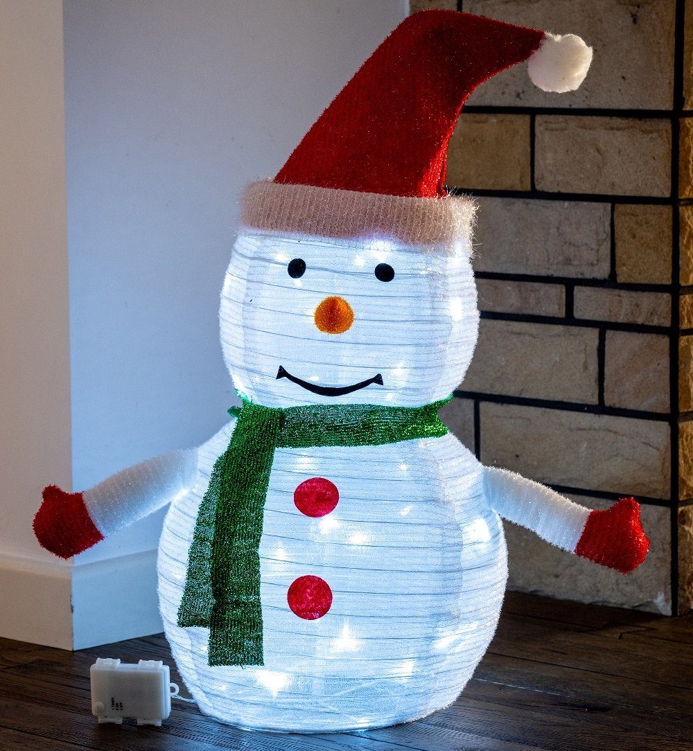 Star-Max Weihnachtsfigur LED 3D Popup Schneemann 45er kaltweiß 70x35cm IP44 Batterie Timer 3579
