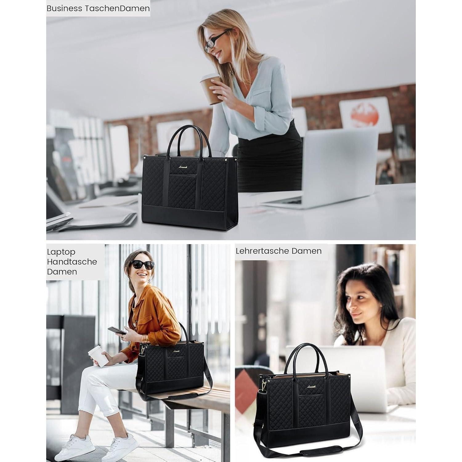 LuxusKollektion Laptoptasche Laptoptasche Damen 15,6 Zoll wasserdicht Business Aktentasche Schwarz