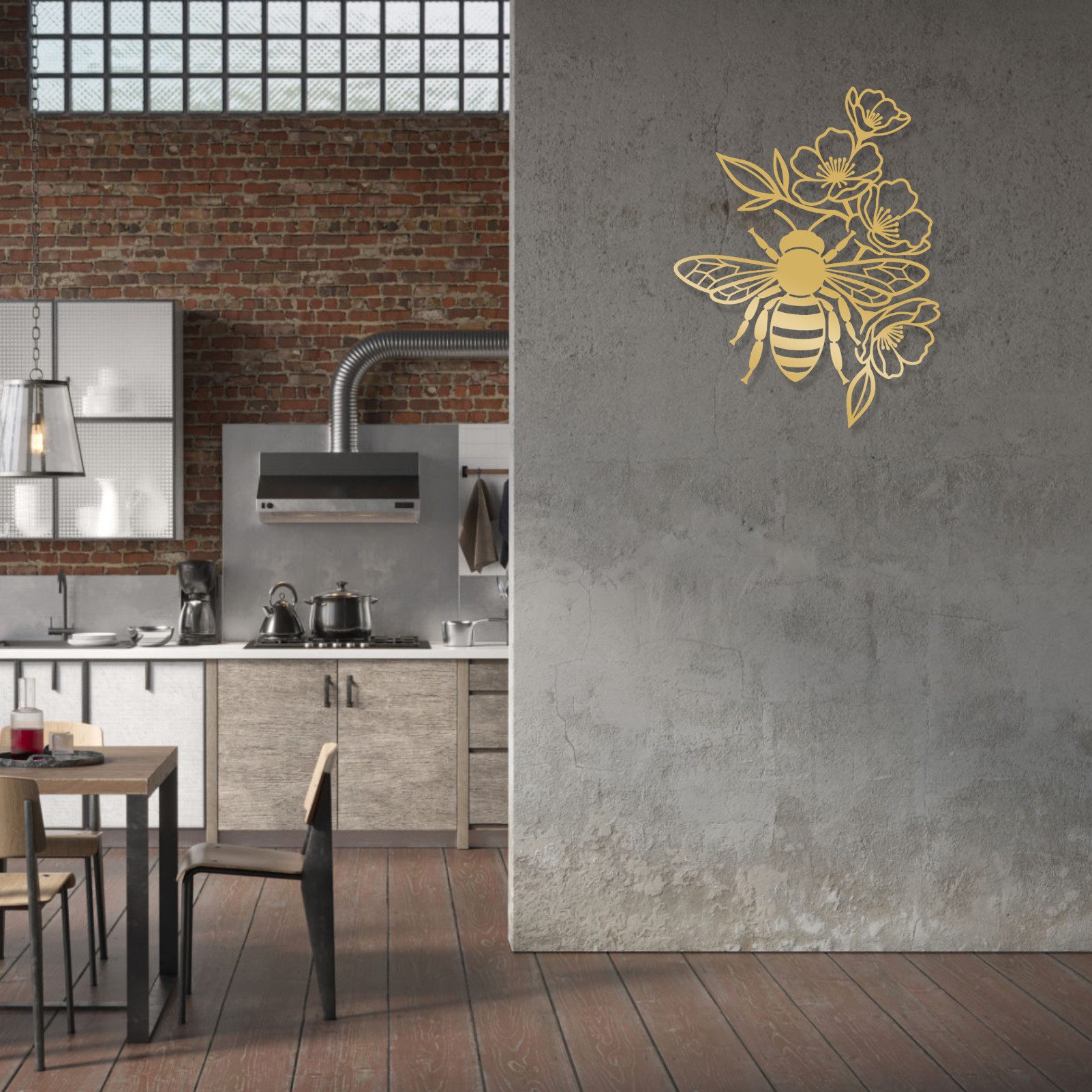 Jumpeak Wanddekoobjekt Wanddekoration mit Bienen und Blumen, Blätter,Gartenmotive, Silhouetten, Metall, 4 Farben, 2 Größen, Wanddekoration für das Wohnzimmer,Frische