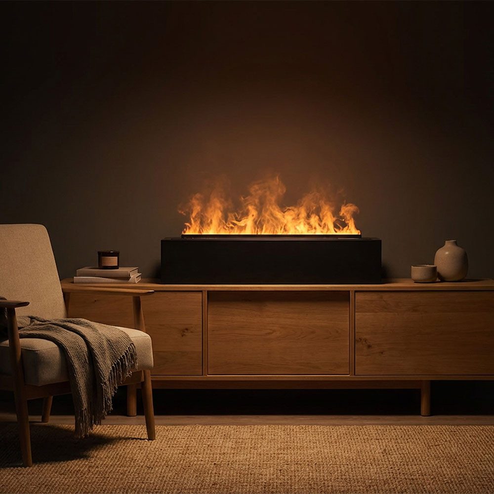 HOME DELUXE Dekokamin LED Wasserdampfkamin ODENA - 100 x 24 x 20,2 cm, Realistische 3D-Flammen, Mehrfarbige LED-Optionen, Elektrokamin