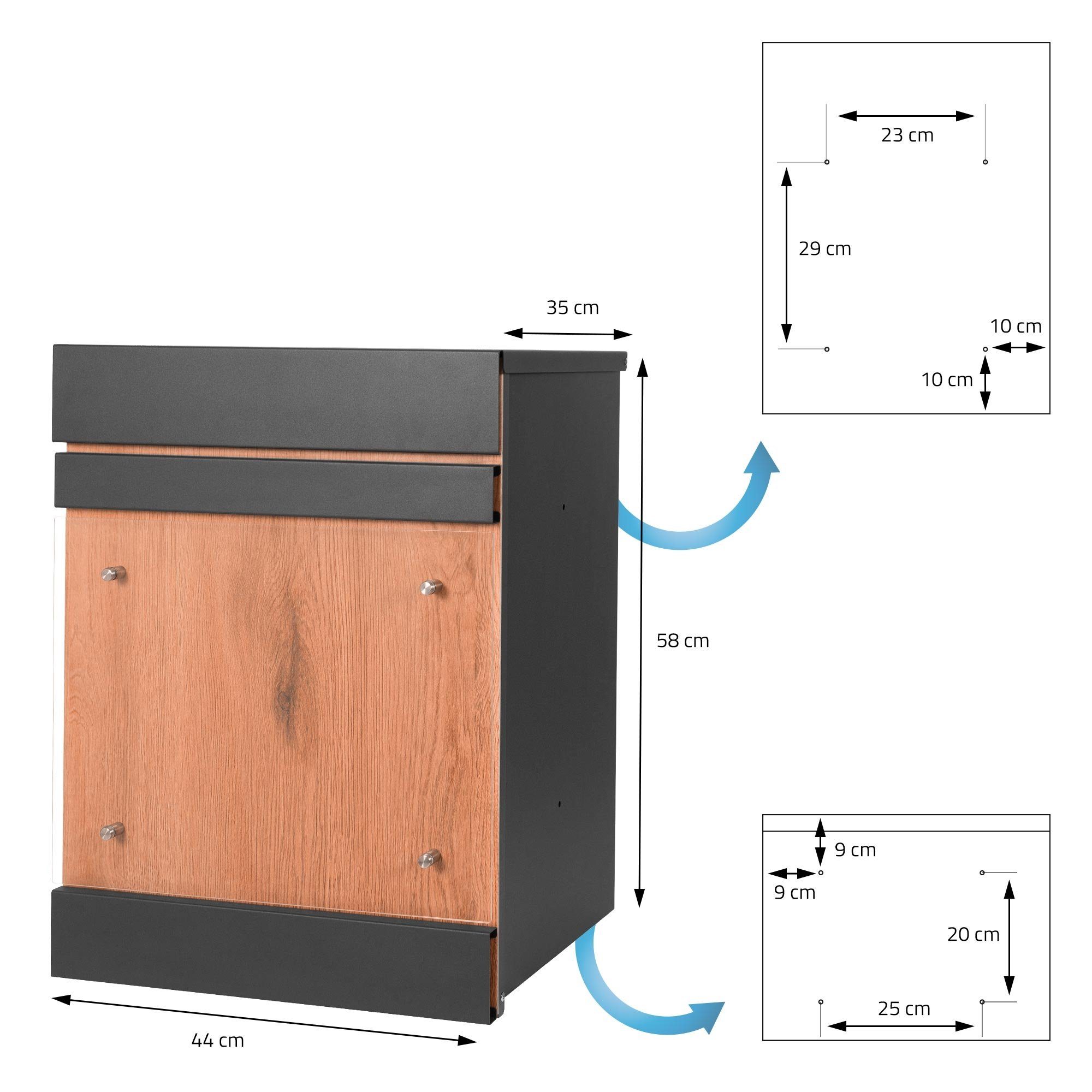 cm ML-DESIGN verzinktem Paketbriefkasten Anthrazit/Holzoptik Paketbriefkasten aus Stahl 44x35x58