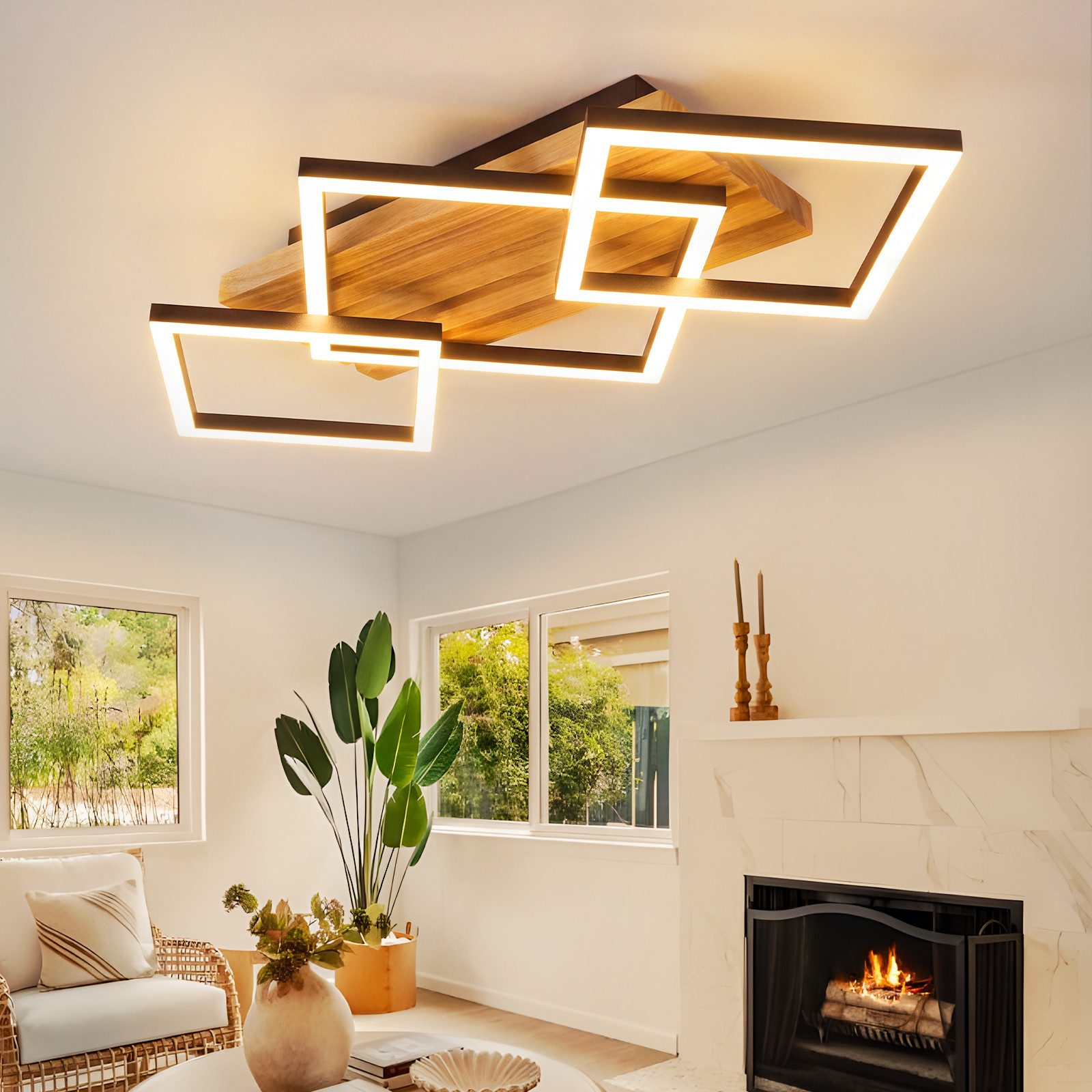 ZMH LED Deckenleuchte Schwarzes Holz, 31W, dimmbar per Fernbedienung, drehbar, LED fest integriert, 10%-100% dimmbar, Memory-Funktion, für Wohnzimmer & Schlafzimmer