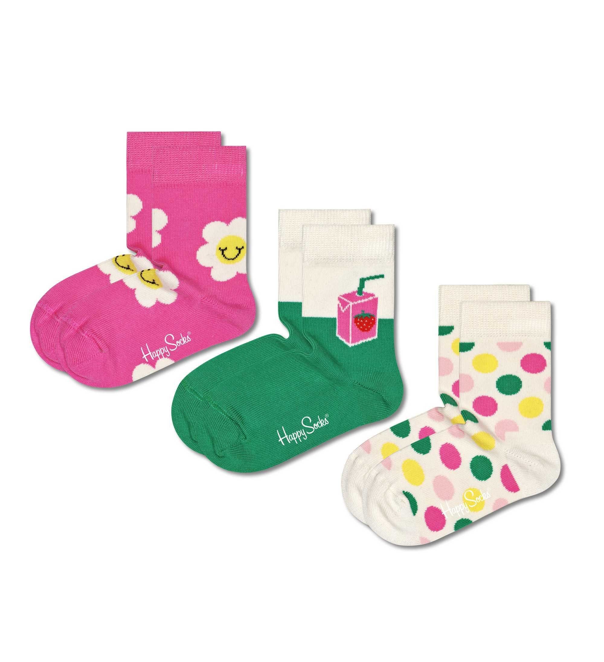 Happy Socks Freizeitsocken Kinder 3er Pack Socken Daisy - unisex, Bio-Baumwolle Smiley