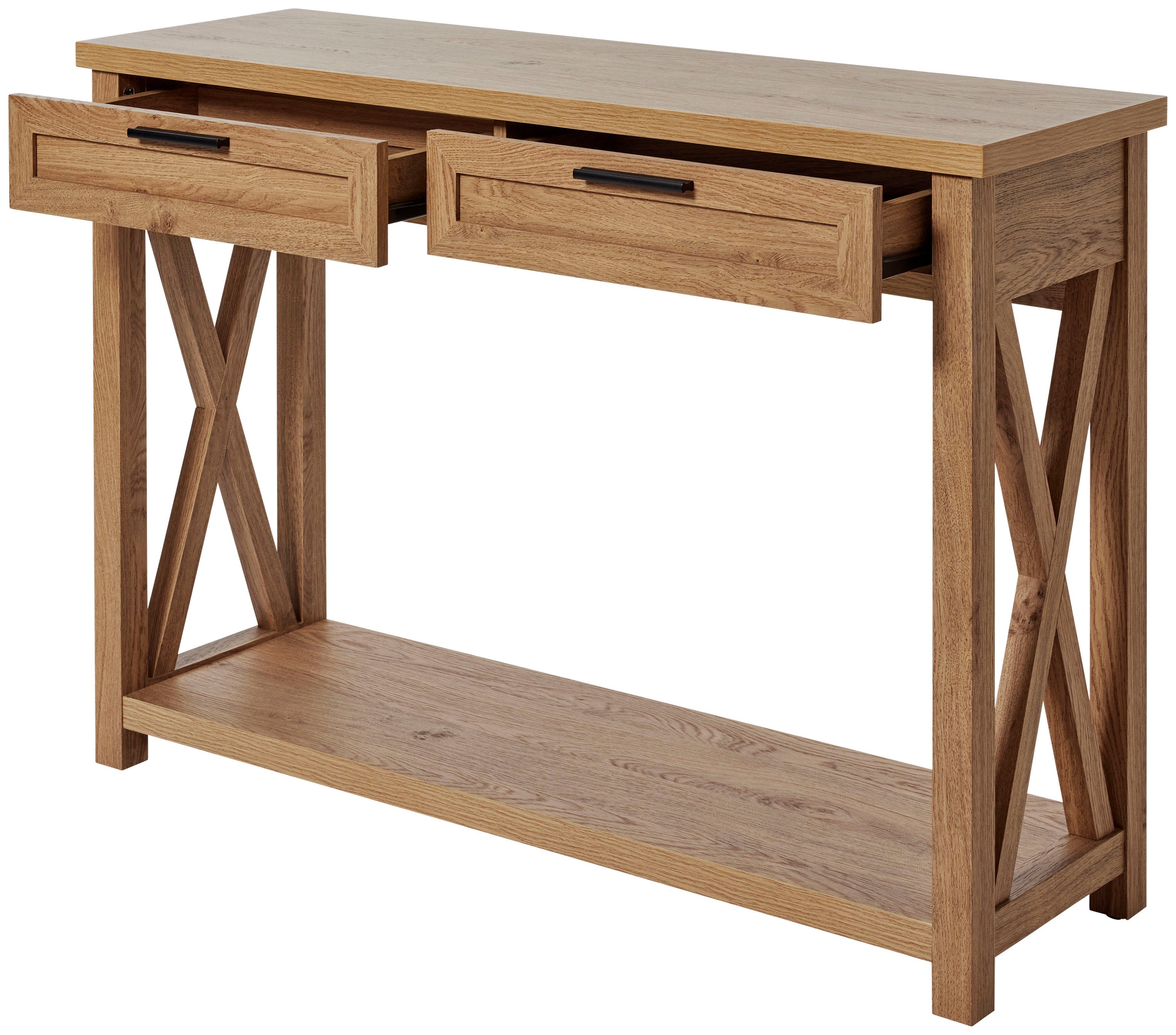 Jahnke Konsolentisch Chalet (1-St), Konsolentisch mit 2 Schubladen und Ablage, Landhausstil, X-Design