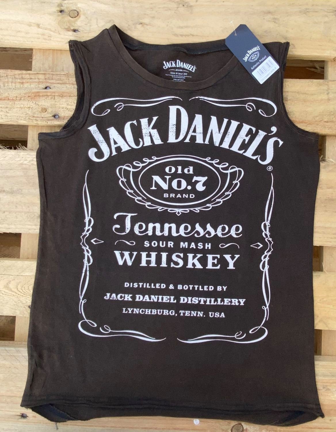 Jack Daniels Tanktop Jack Daniel´s Damen Tank Shirt Tennessee Whiskey Damen washed Oberteil Tank Top schwarz-braun Gr. UK 8 10 Gr. S/M, M/L
