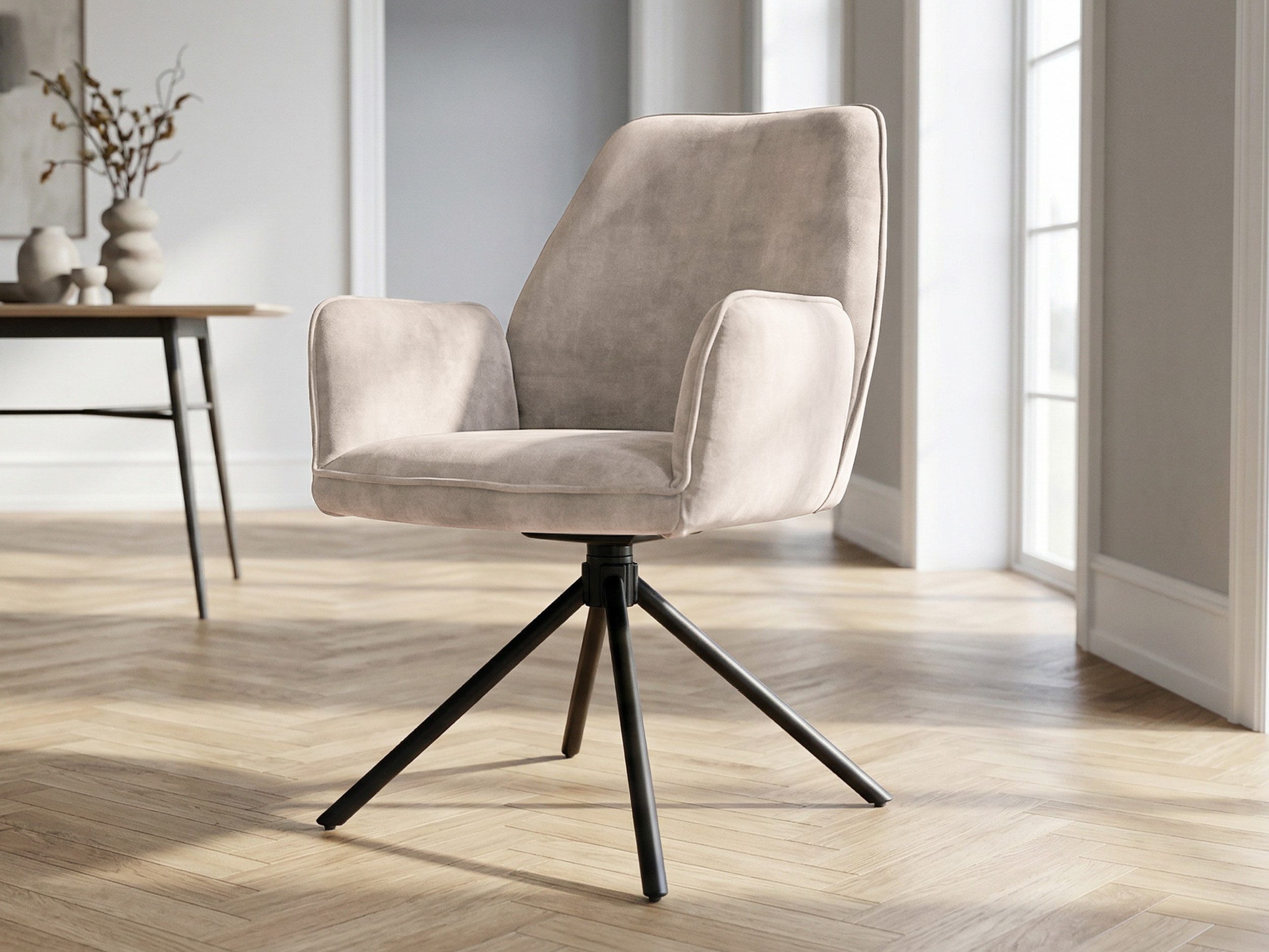 Massivart® Polsterstuhl drehbar, Esszimmerstuhl mit Armlehnen, »Ottawa«, Velouroptik • Metallgestell schwarz • mit Nivellierung